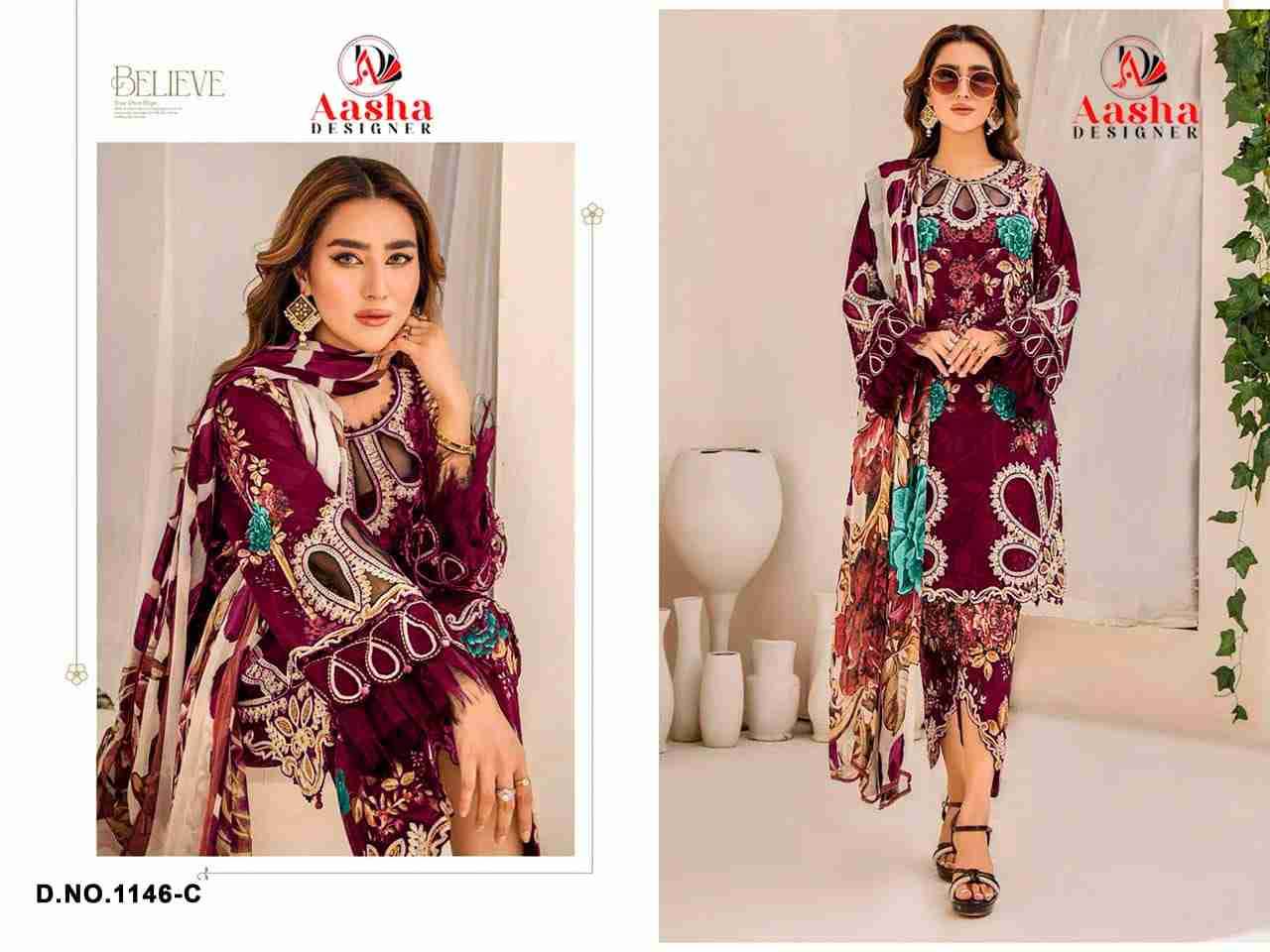 Aasha 1146 Colours By Aasha Designer 1146-A To 1146-C Series Pakistani Suits Beautiful Fancy Colorful Stylish Party Wear & Occasional Wear Pure Cotton Embroidery Dresses At Wholesale Price