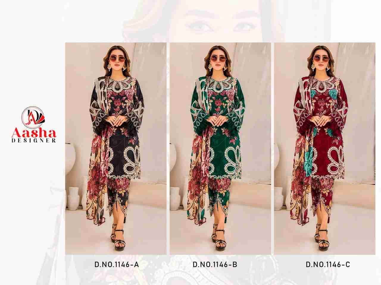 Aasha 1146 Colours By Aasha Designer 1146-A To 1146-C Series Pakistani Suits Beautiful Fancy Colorful Stylish Party Wear & Occasional Wear Pure Cotton Embroidery Dresses At Wholesale Price