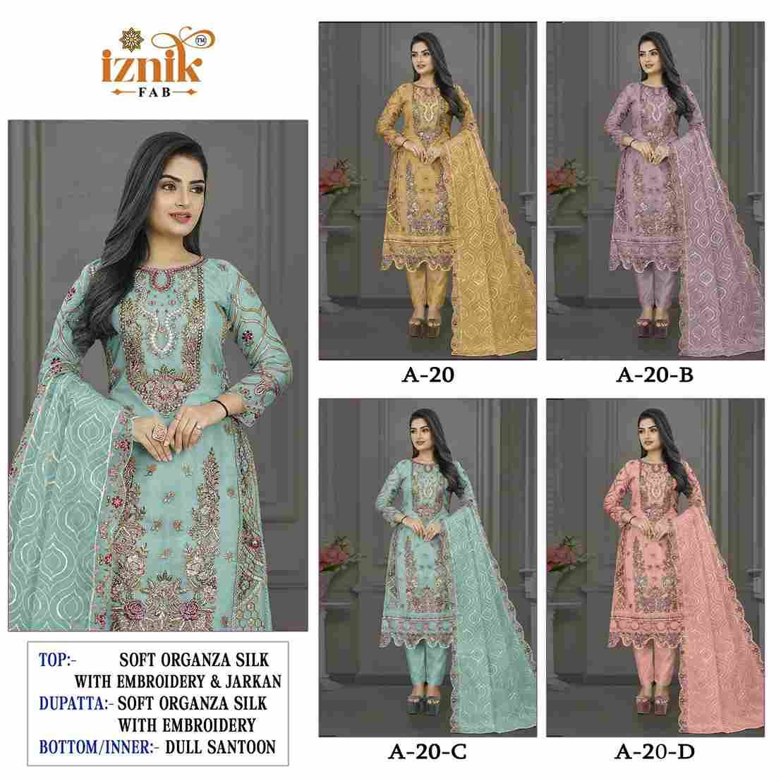 Iznik 20 Colours By Iznik Fab 20-A To 20-D Series Designer Pakistani Suits Beautiful Stylish Fancy Colorful Party Wear & Occasional Wear Organza Silk With Embroidery Dresses At Wholesale Price