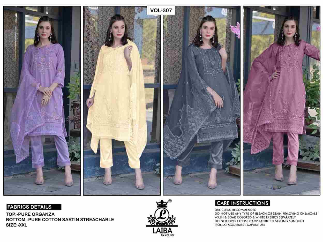 AM Vol-307 By Laiba 307-A To 307-D Series Beautiful Pakistani Suits Colorful Stylish Fancy Casual Wear & Ethnic Wear Pure Organza Embroidered Dresses At Wholesale Price