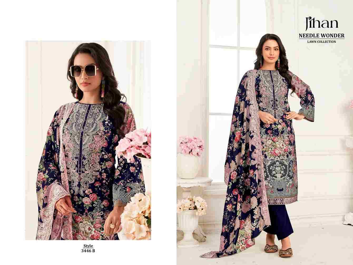Needle Wonder Lawn Collection By Jihan 3446 To 3446-C Series Designer Pakistani Suits Beautiful Fancy Stylish Colorful Party Wear & Occasional Wear Pure Cotton Print Dresses At Wholesale Price