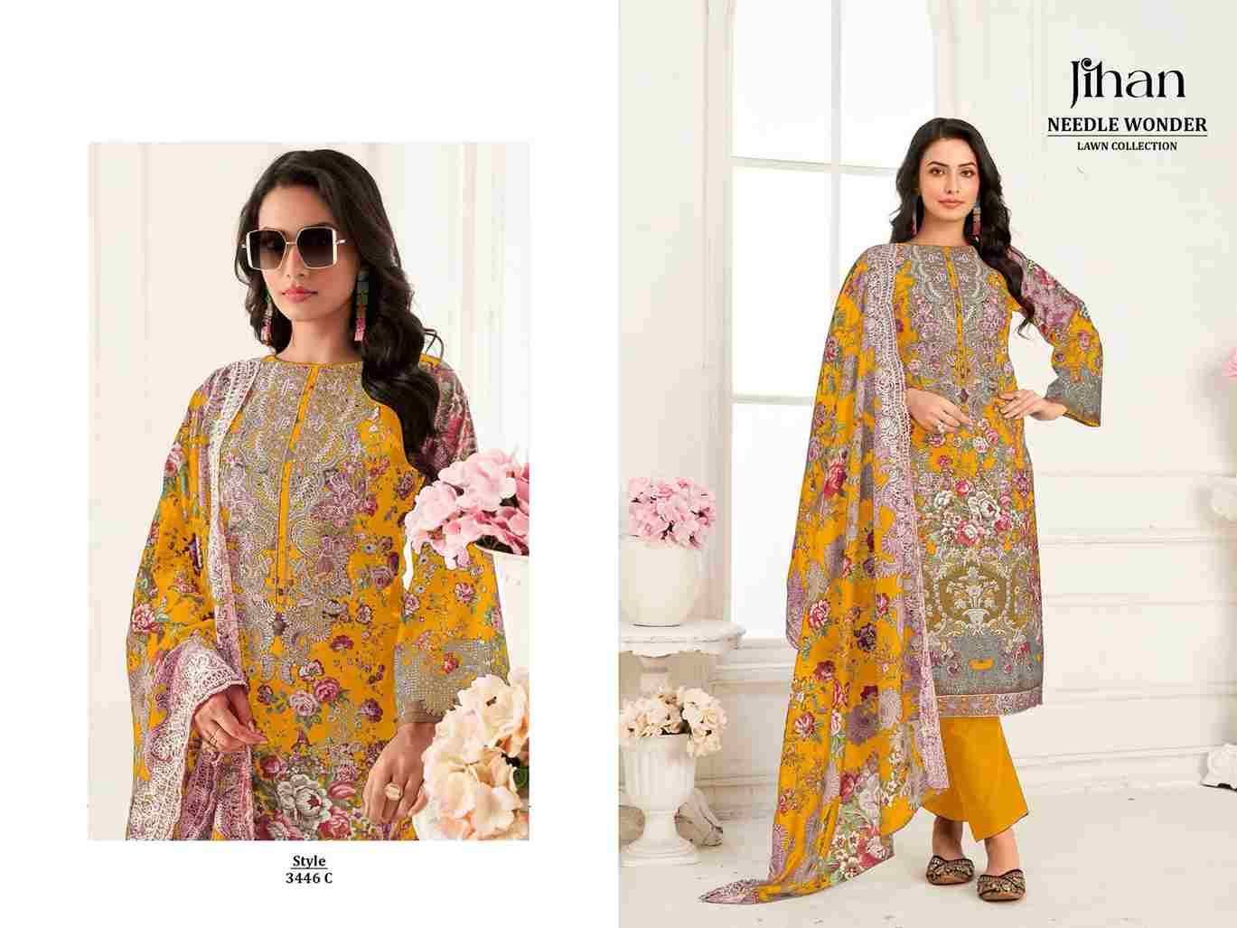 Needle Wonder Lawn Collection By Jihan 3446 To 3446-C Series Designer Pakistani Suits Beautiful Fancy Stylish Colorful Party Wear & Occasional Wear Pure Cotton Print Dresses At Wholesale Price
