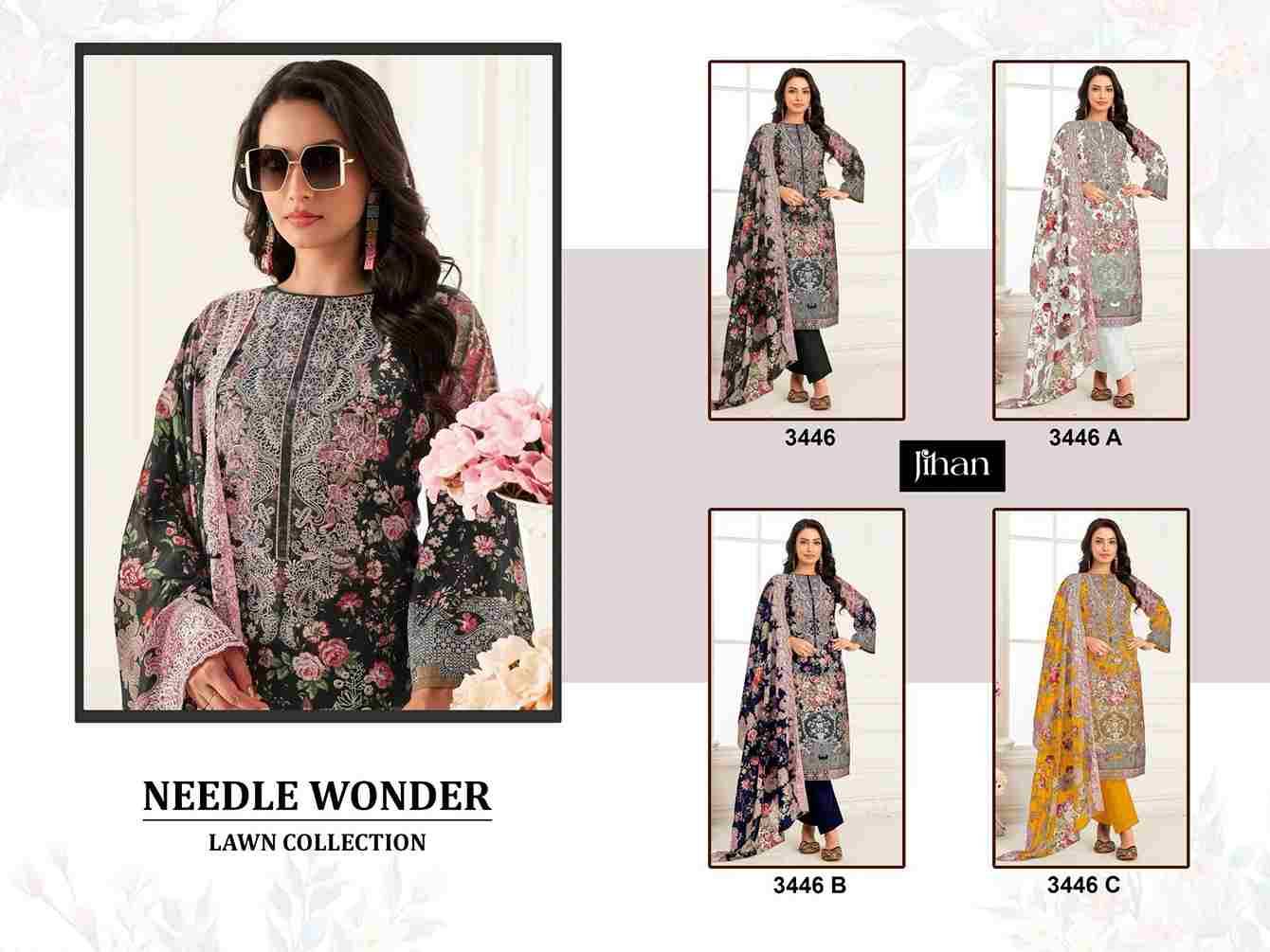Needle Wonder Lawn Collection By Jihan 3446 To 3446-C Series Designer Pakistani Suits Beautiful Fancy Stylish Colorful Party Wear & Occasional Wear Pure Cotton Print Dresses At Wholesale Price
