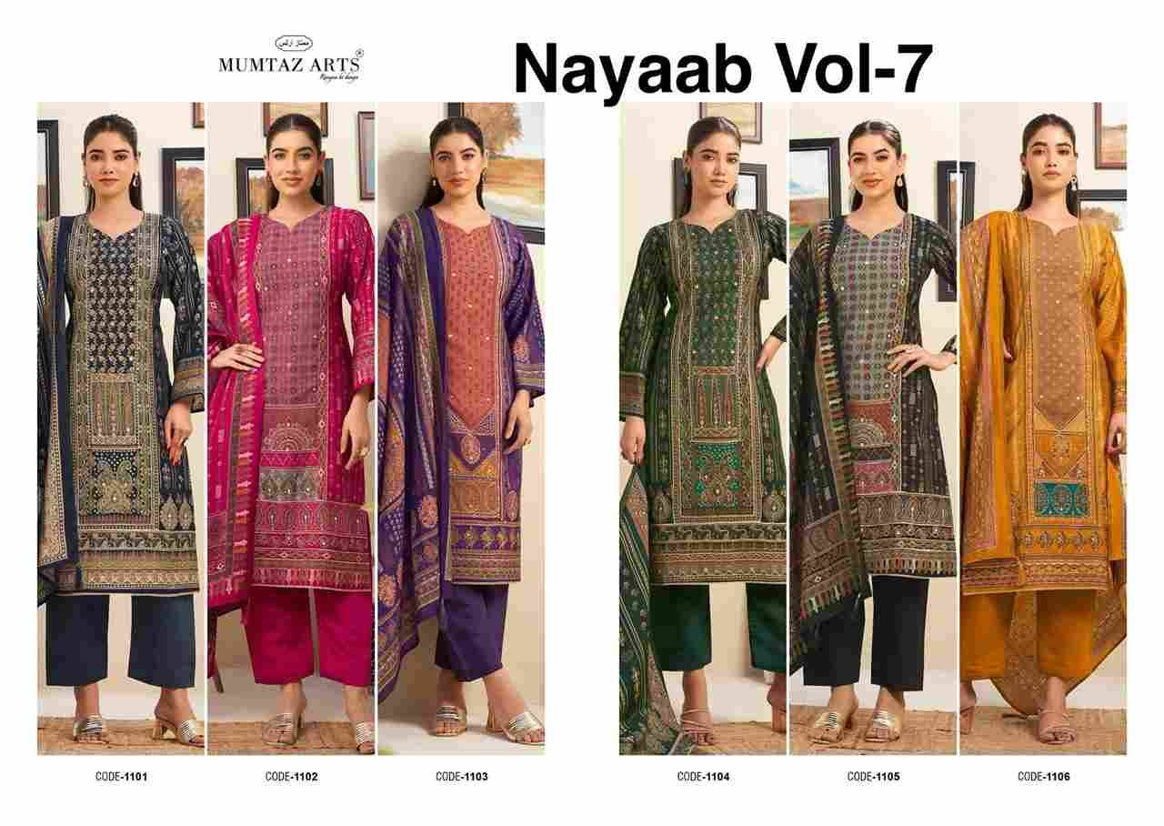 Nayaab Vol-7 By Mumtaz Arts 1101 To 1106 Series Beautiful Festive Suits Colorful Stylish Fancy Casual Wear & Ethnic Wear Pure Muslin Print Dresses At Wholesale Price