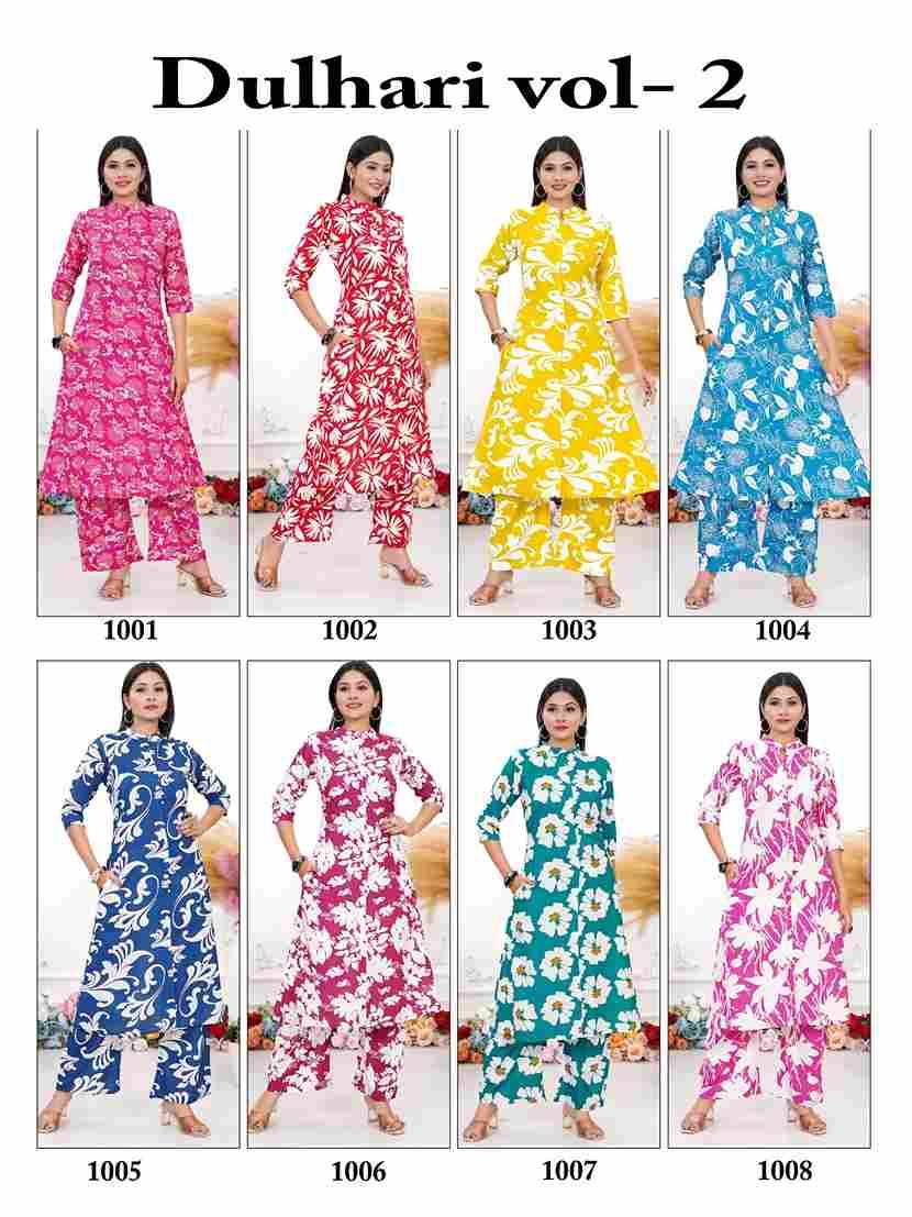 Dulhari Vol-2 By Padmavati Textiles 1001 To 1008 Series Designer Pakistani Suits Collection Beautiful Stylish Fancy Colorful Party Wear & Occasional Wear Rayon Print Kurtis With Bottom At Wholesale Price