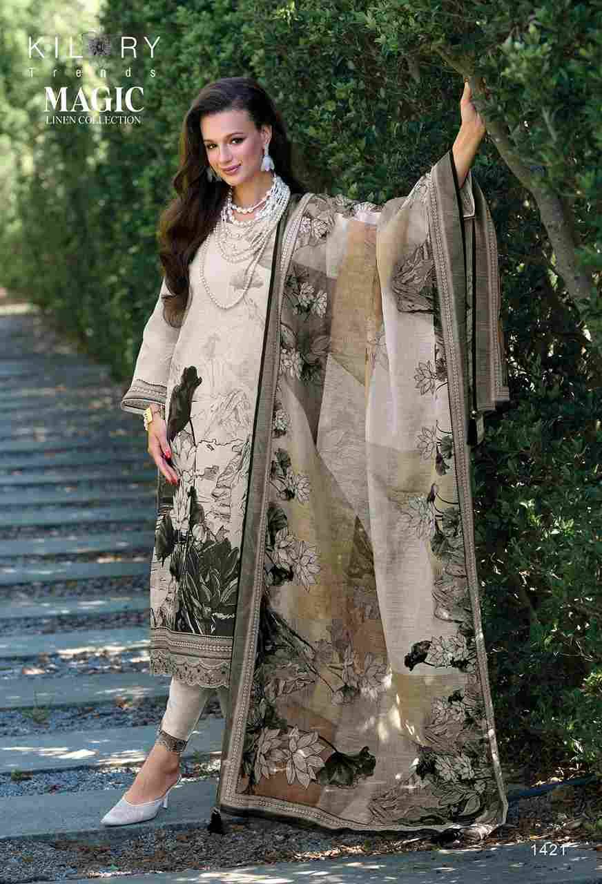 Magic By Kilory 1421 To 1426 Series Beautiful Suits Colorful Stylish Fancy Casual Wear & Ethnic Wear Pure Linen Dresses At Wholesale Price