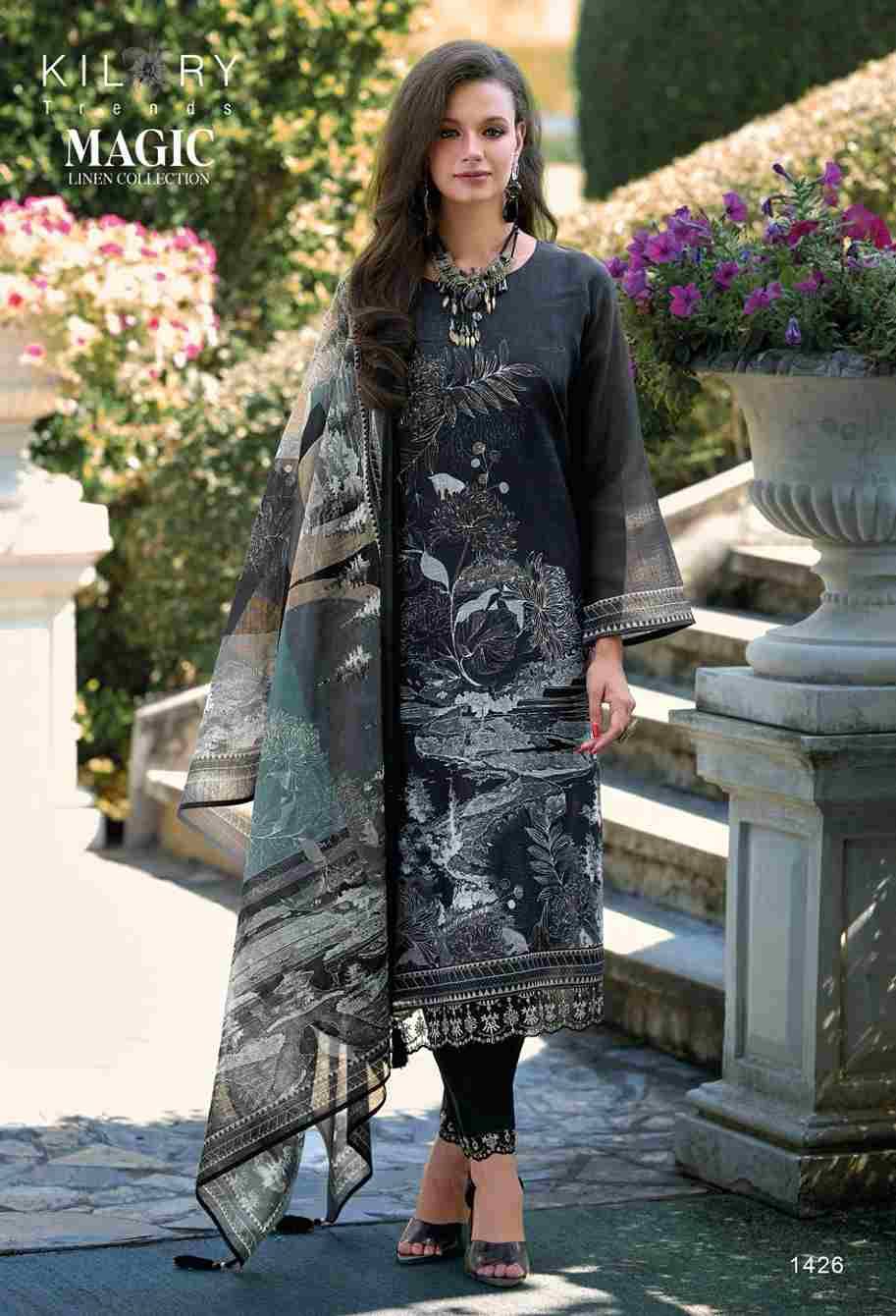 Magic By Kilory 1421 To 1426 Series Beautiful Suits Colorful Stylish Fancy Casual Wear & Ethnic Wear Pure Linen Dresses At Wholesale Price
