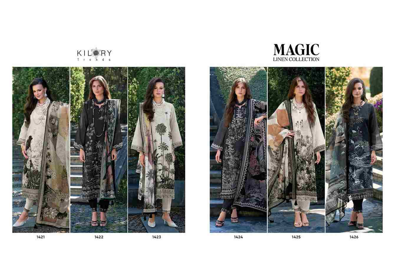 Magic By Kilory 1421 To 1426 Series Beautiful Suits Colorful Stylish Fancy Casual Wear & Ethnic Wear Pure Linen Dresses At Wholesale Price