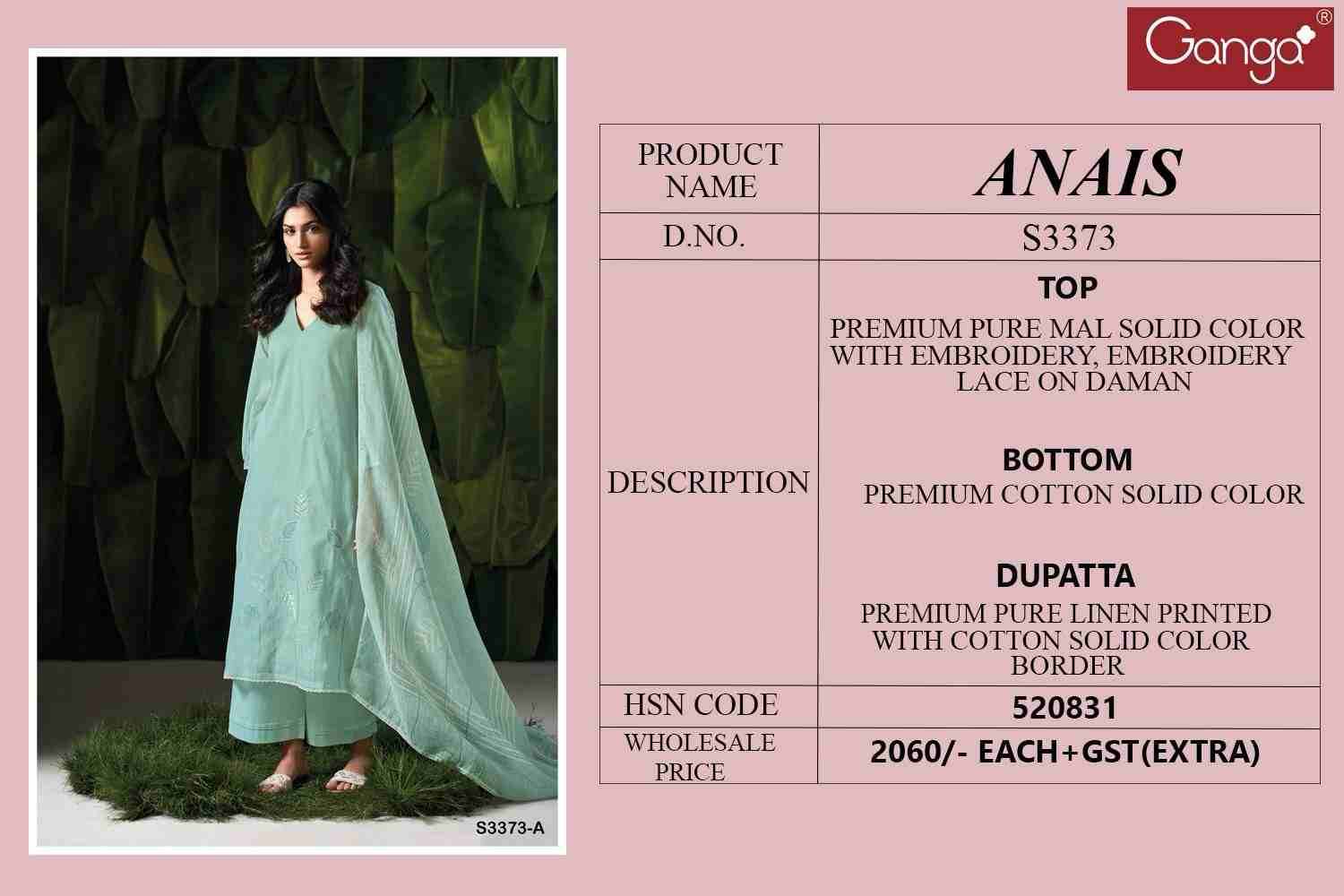 Anais-3373 By Ganga Fashion 3373-A To 3373-D Series Beautiful Festive Suits Colorful Stylish Fancy Casual Wear & Ethnic Wear Pure Mal Dresses At Wholesale Price