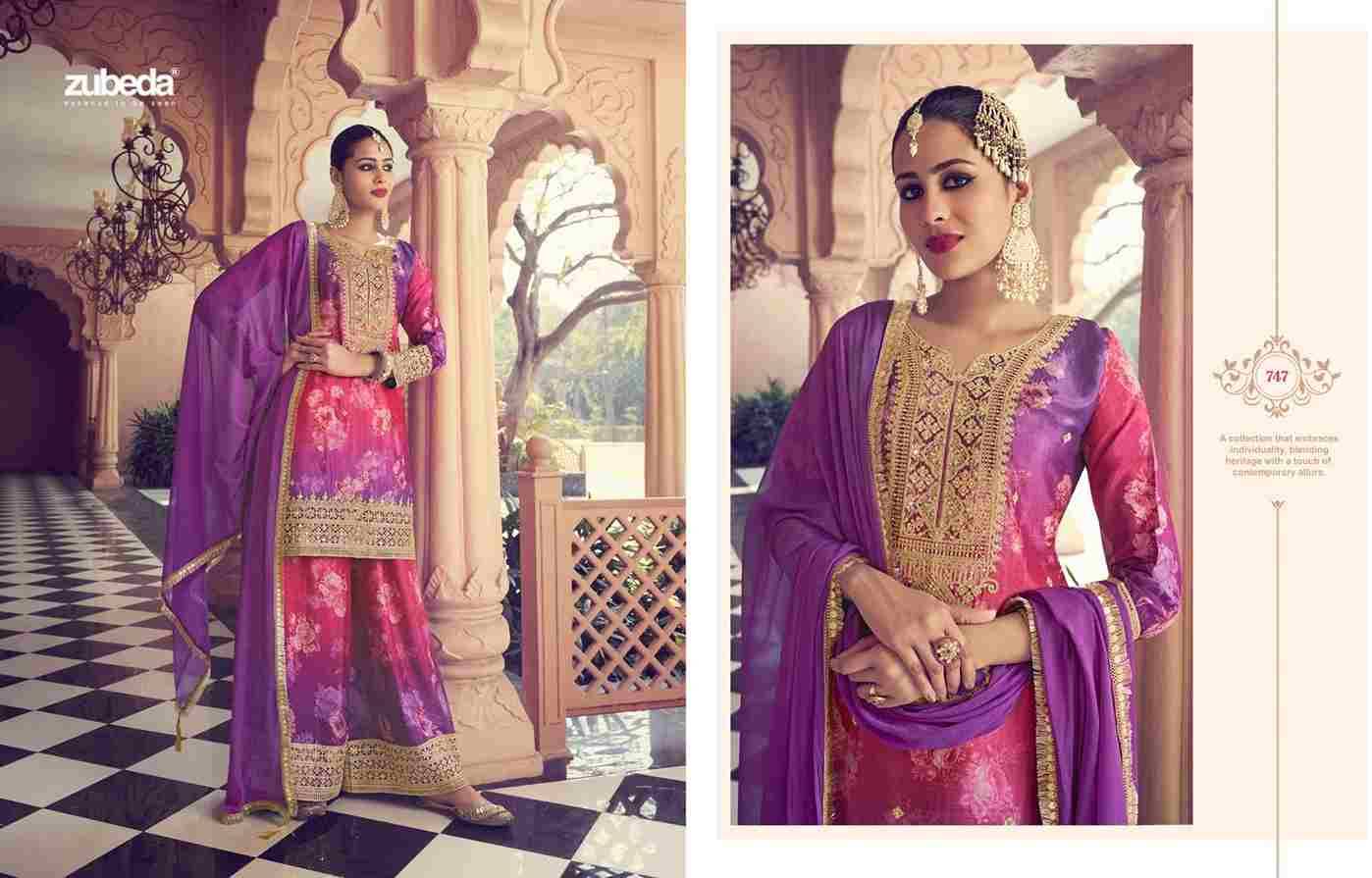 Naayaab By Zubeda 745 To 747 Series Designer Sharara Suits Beautiful Fancy Colorful Stylish Party Wear & Occasional Wear Chinnon Silk Dresses At Wholesale Price