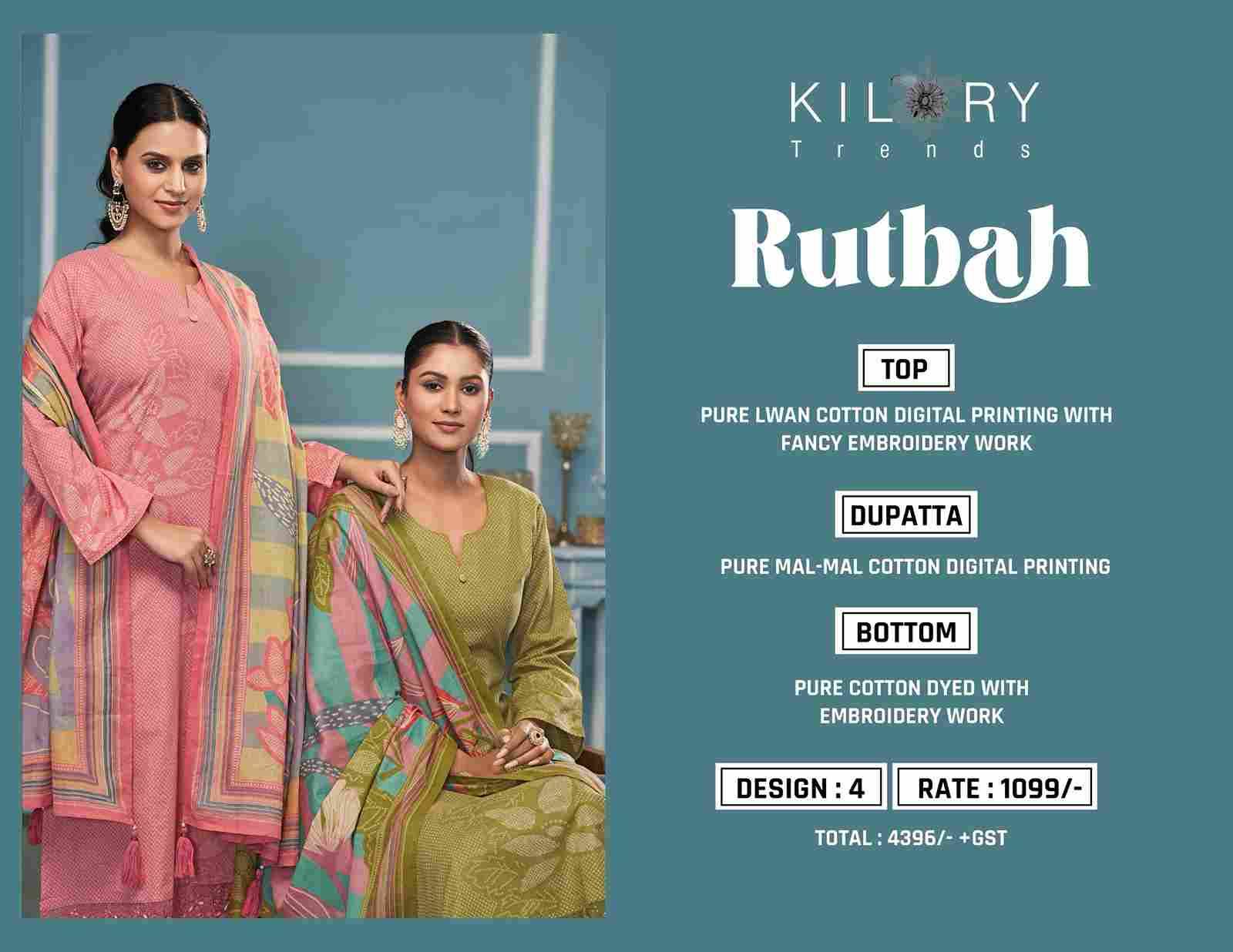 Rutbah By Kilory 1361 To 1364 Series Beautiful Festive Suits Colorful Stylish Fancy Casual Wear & Ethnic Wear Pure Lawn Cotton Dresses At Wholesale Price