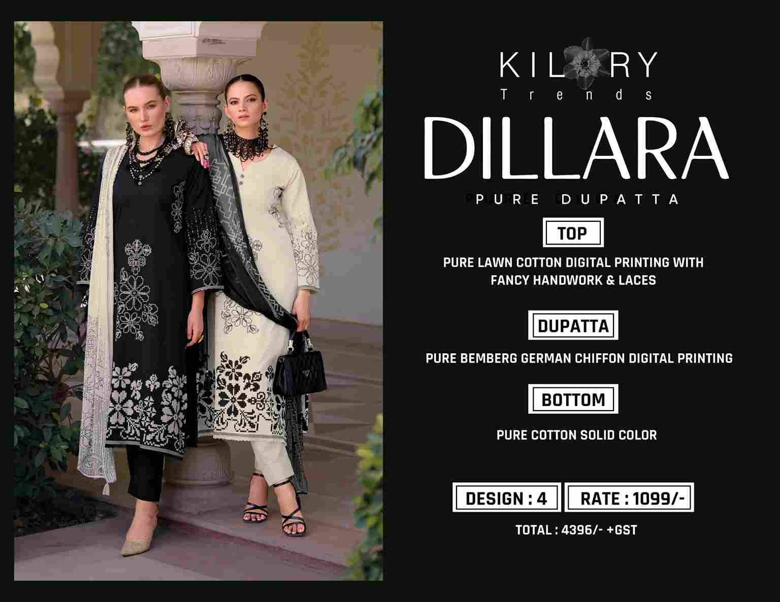 Dillara By Kilory 1391 To 1394 Series Beautiful Festive Suits Colorful Stylish Fancy Casual Wear & Ethnic Wear Pure Lawn Cotton Dresses At Wholesale Price