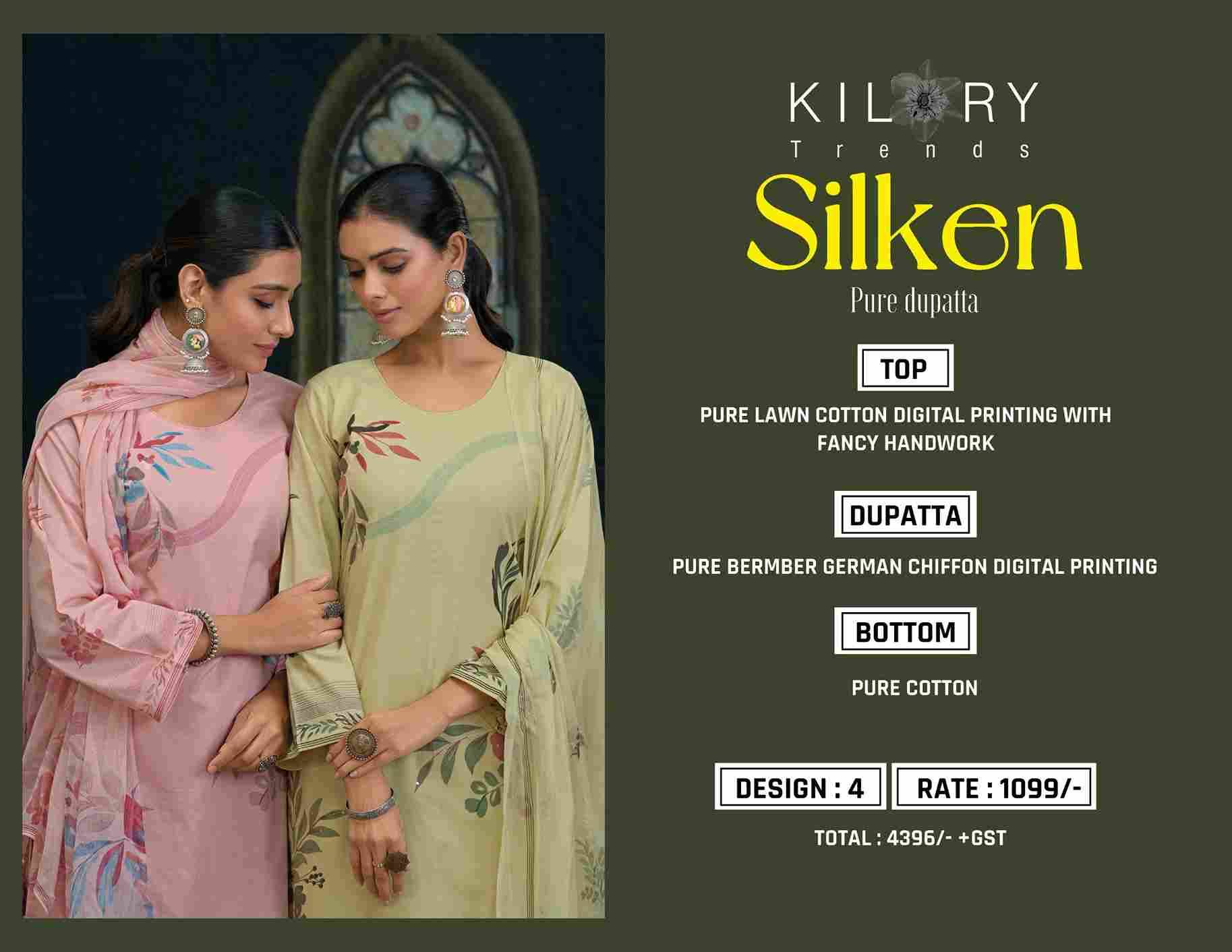 Silken By Kilory 1341 To 1344 Series Beautiful Festive Suits Colorful Stylish Fancy Casual Wear & Ethnic Wear Pure Lawn Cotton Dresses At Wholesale Price