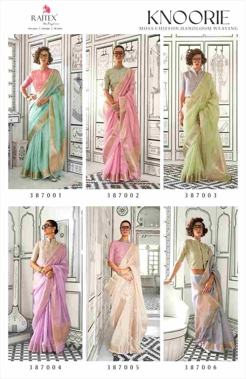 Knoorie By Raj Tex 387001 To 387006 Series Indian Traditional Wear Collection Beautiful Stylish Fancy Colorful Party Wear & Occasional Wear Moss Chiffon Sarees At Wholesale Price