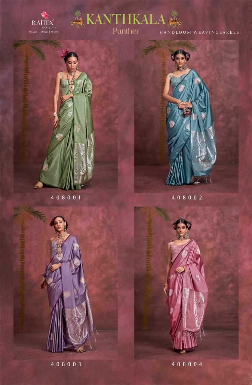 Kanthkala Panther By Raj Tex 408001 To 408004 Series Indian Traditional Wear Collection Beautiful Stylish Fancy Colorful Party Wear & Occasional Wear Banarasi Silk Sarees At Wholesale Price