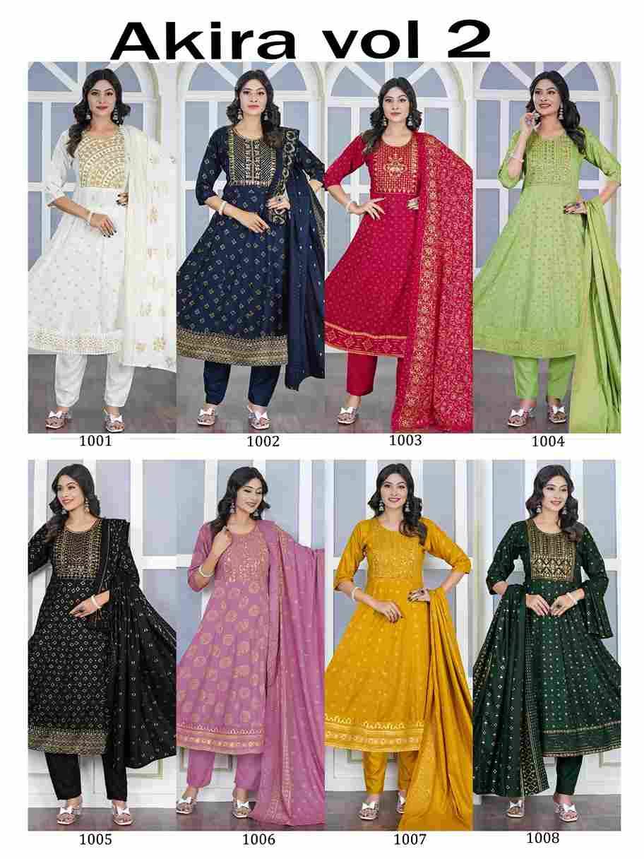 Akira Vol-2 By Padmavati Textiles 1001 To 1008 Series Beautiful Festive Suits Colorful Stylish Fancy Casual Wear & Ethnic Wear Rayon Foil Dresses At Wholesale Price