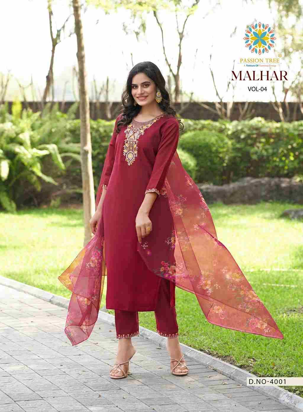 Malhar Vol-4 By Passion Tree 4001 To 4008 Series Beautiful Stylish Festive Suits Fancy Colorful Casual Wear & Ethnic Wear & Ready To Wear Roman Silk Dresses At Wholesale Price