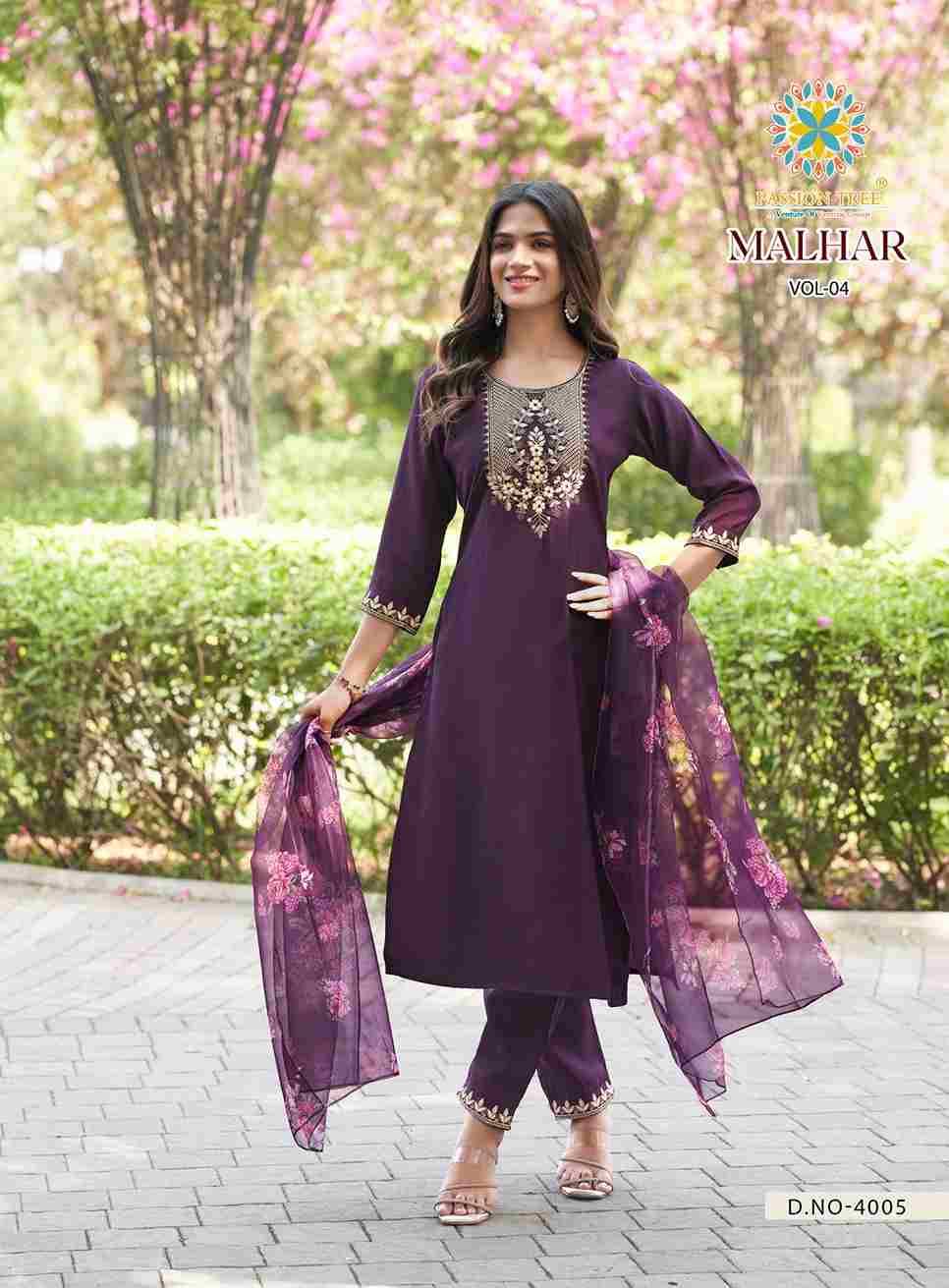 Malhar Vol-4 By Passion Tree 4001 To 4008 Series Beautiful Stylish Festive Suits Fancy Colorful Casual Wear & Ethnic Wear & Ready To Wear Roman Silk Dresses At Wholesale Price