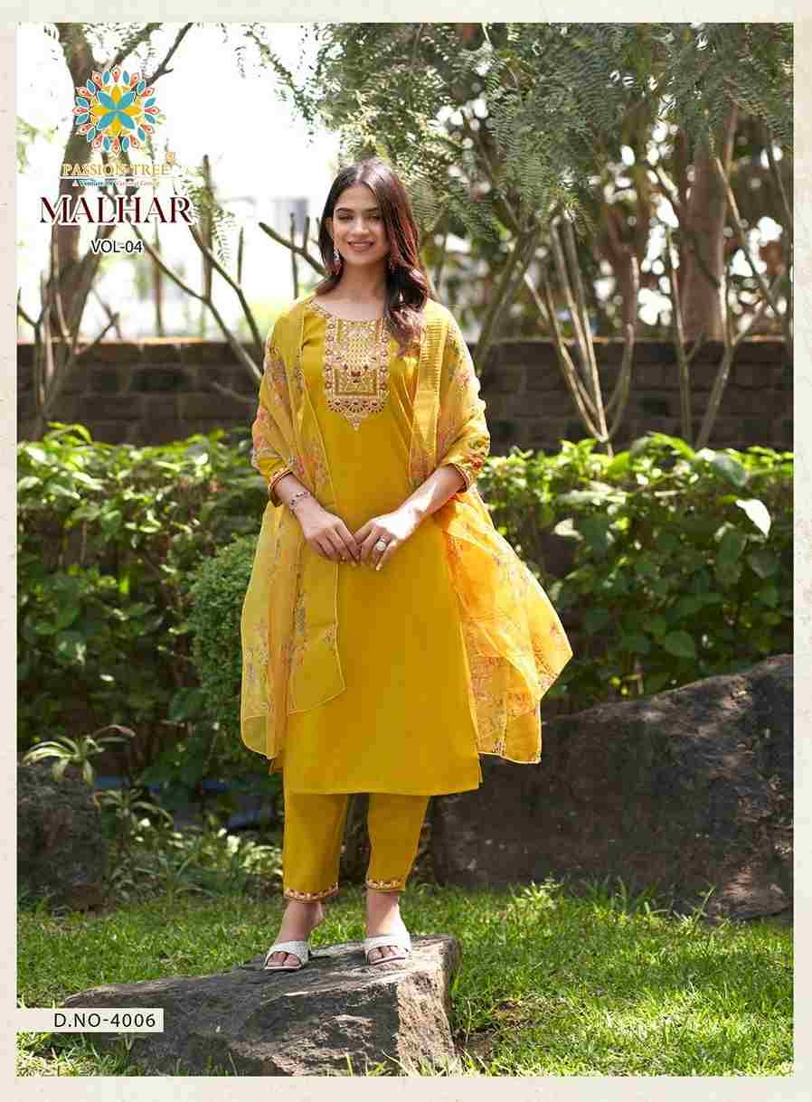 Malhar Vol-4 By Passion Tree 4001 To 4008 Series Beautiful Stylish Festive Suits Fancy Colorful Casual Wear & Ethnic Wear & Ready To Wear Roman Silk Dresses At Wholesale Price