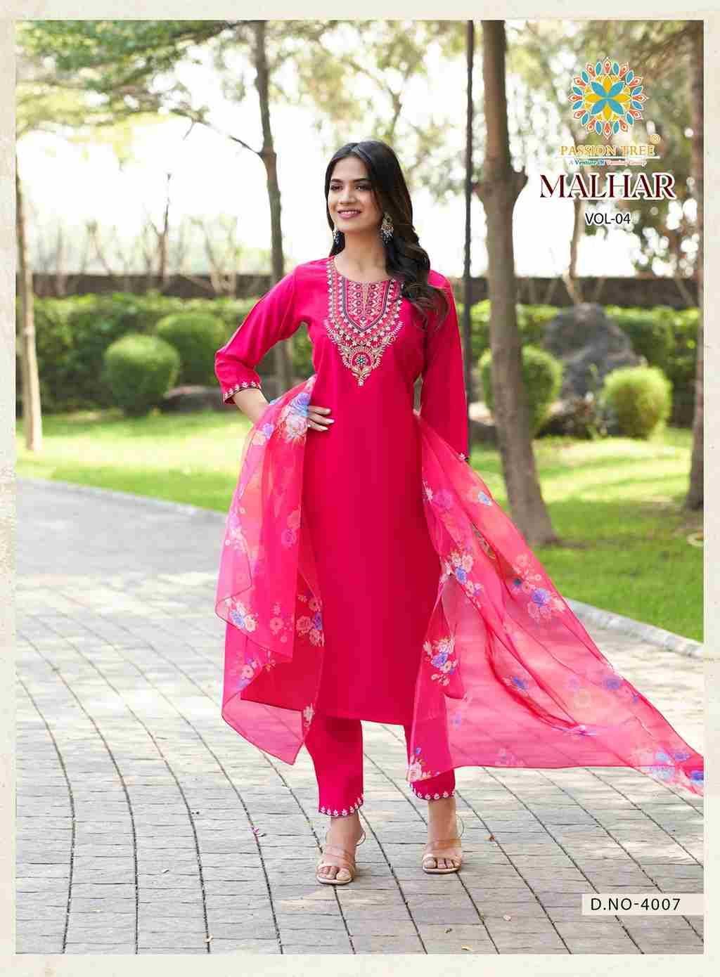 Malhar Vol-4 By Passion Tree 4001 To 4008 Series Beautiful Stylish Festive Suits Fancy Colorful Casual Wear & Ethnic Wear & Ready To Wear Roman Silk Dresses At Wholesale Price