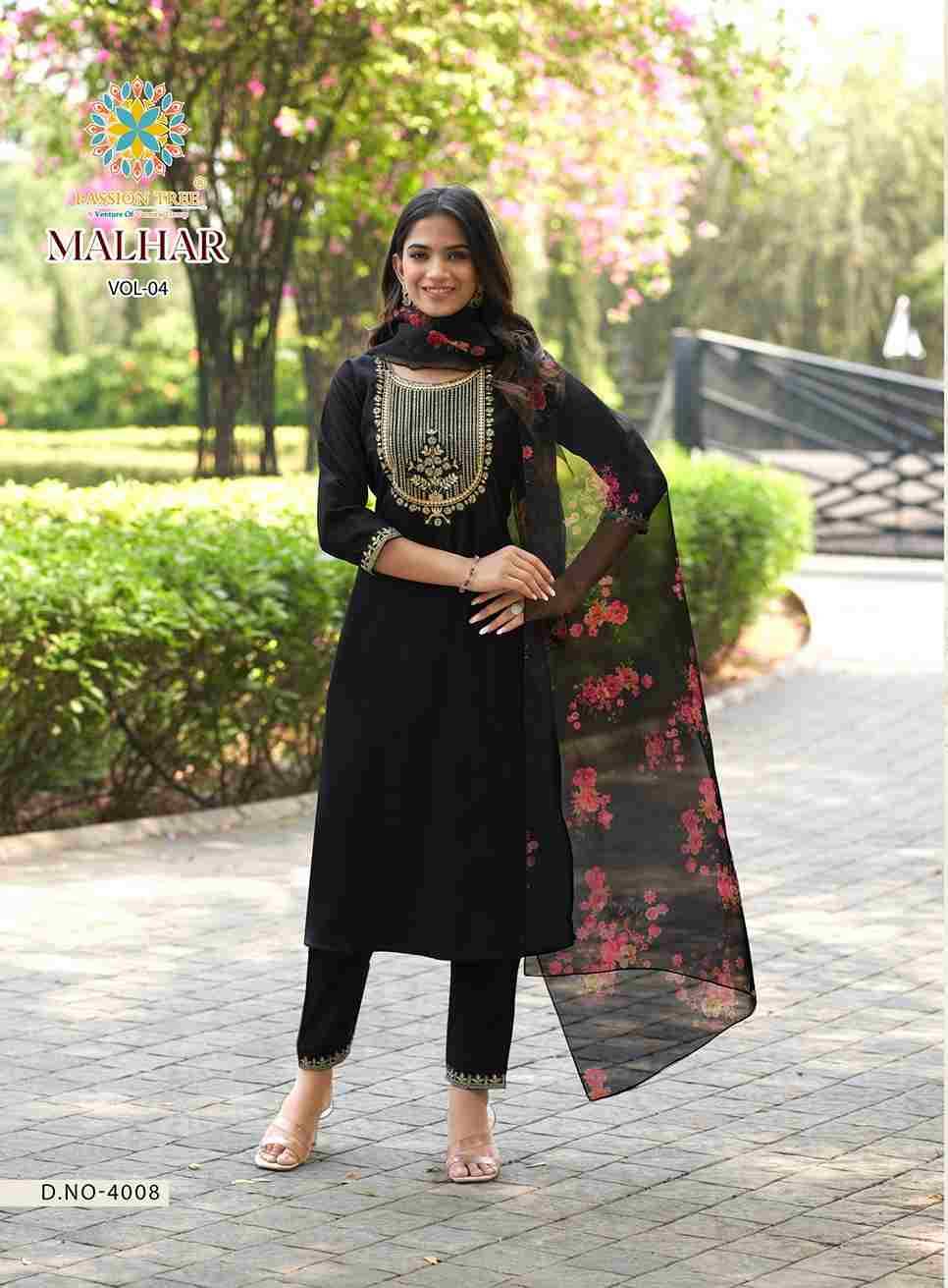 Malhar Vol-4 By Passion Tree 4001 To 4008 Series Beautiful Stylish Festive Suits Fancy Colorful Casual Wear & Ethnic Wear & Ready To Wear Roman Silk Dresses At Wholesale Price