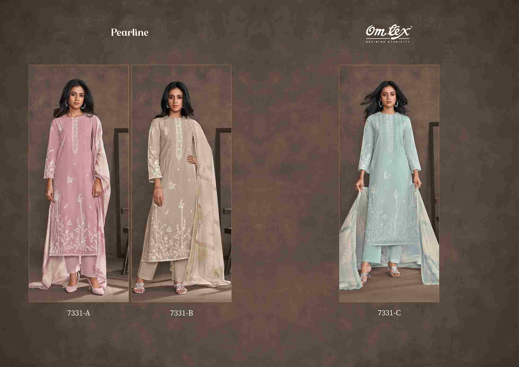 Pearline By Om Tex 7331-A To 7331-C Series Beautiful Suits Stylish Fancy Colorful Party Wear & Ethnic Wear Lawn Cotton Dresses At Wholesale Price