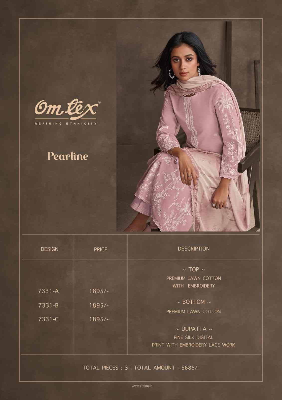 Pearline By Om Tex 7331-A To 7331-C Series Beautiful Suits Stylish Fancy Colorful Party Wear & Ethnic Wear Lawn Cotton Dresses At Wholesale Price