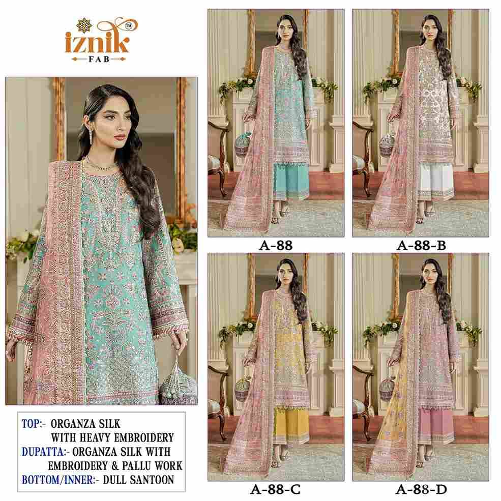 Iznik 88 Colours By Iznik Fab 88-A To 88-D Series Designer Pakistani Suits Beautiful Stylish Fancy Colorful Party Wear & Occasional Wear Organza Silk With Embroidery Dresses At Wholesale Price