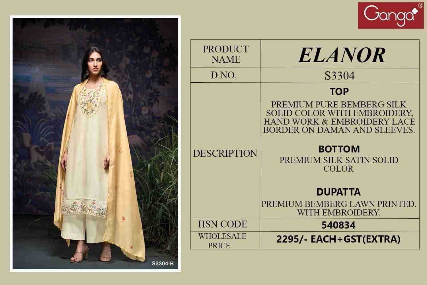 Elanor-3304 By Ganga Fashion 3304-A To 3304-B Series Beautiful Festive Suits Colorful Stylish Fancy Casual Wear & Ethnic Wear Pure Bemberg Silk Dresses At Wholesale Price