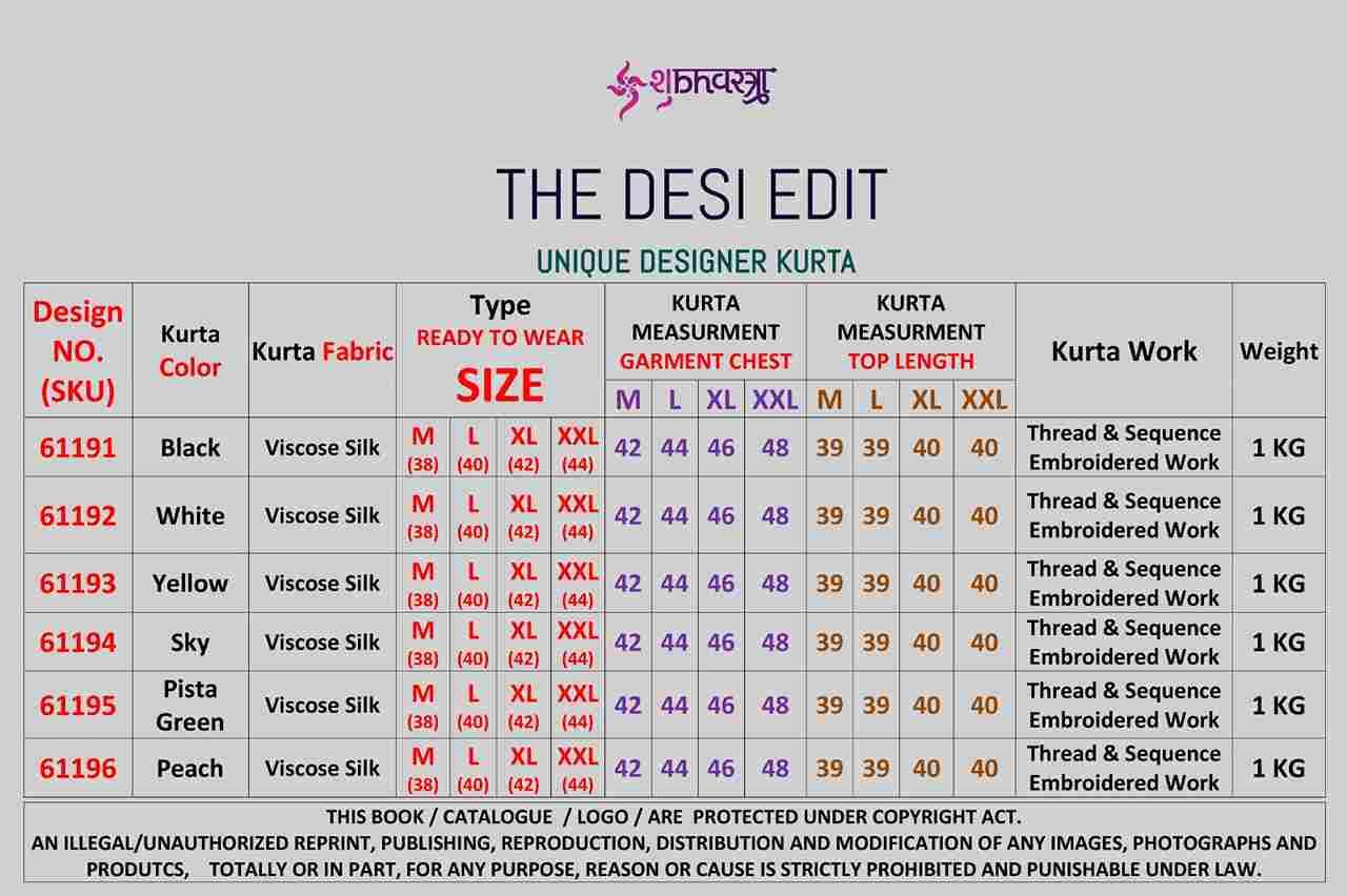 The Desi Edit By Shubhvastra 61191 To 61196 Series Beautiful Colorful Stylish Fancy Casual Wear & Ethnic Wear & Ready To Wear Viscose Silk Kurtas At Wholesale Price