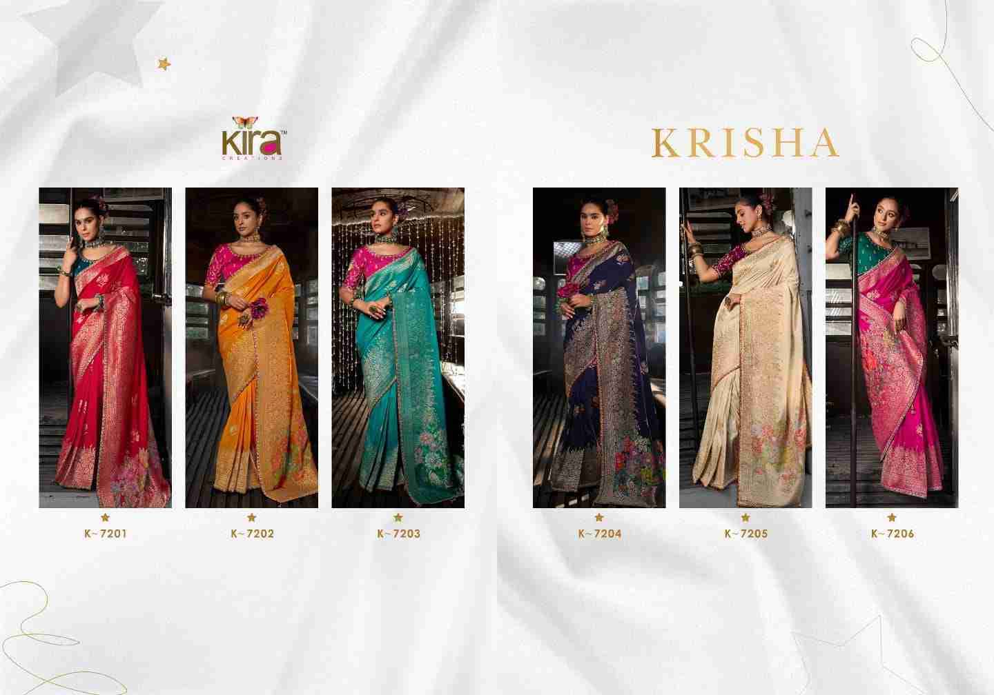 Krisha By Kira K-7201 To K-7206 Series Indian Traditional Wear Collection Beautiful Stylish Fancy Colorful Party Wear & Occasional Wear Soft Dola Viscose Silk Sarees At Wholesale Price