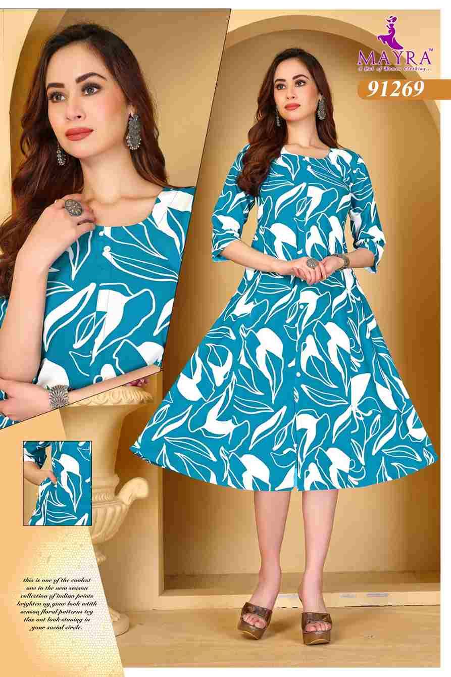 Apsara By Mayra 91268 To 91273 Series Designer Festive Collection Beautiful Stylish Fancy Colorful Party Wear & Occasional Wear Rayon Print Kurtis At Wholesale Price