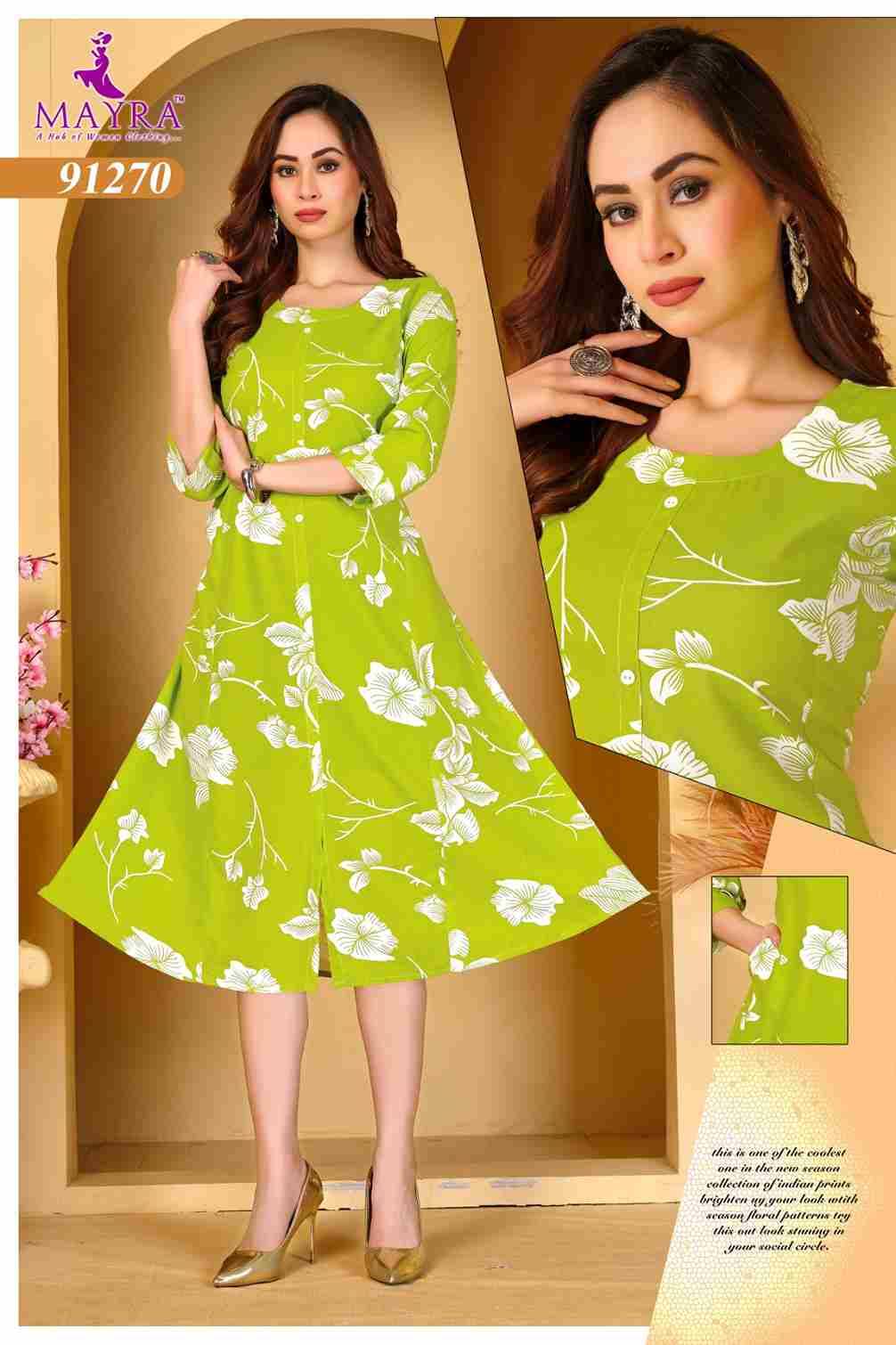 Apsara By Mayra 91268 To 91273 Series Designer Festive Collection Beautiful Stylish Fancy Colorful Party Wear & Occasional Wear Rayon Print Kurtis At Wholesale Price