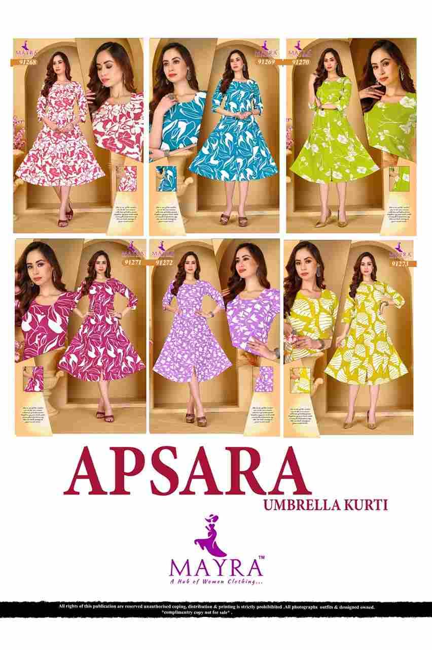 Apsara By Mayra 91268 To 91273 Series Designer Festive Collection Beautiful Stylish Fancy Colorful Party Wear & Occasional Wear Rayon Print Kurtis At Wholesale Price