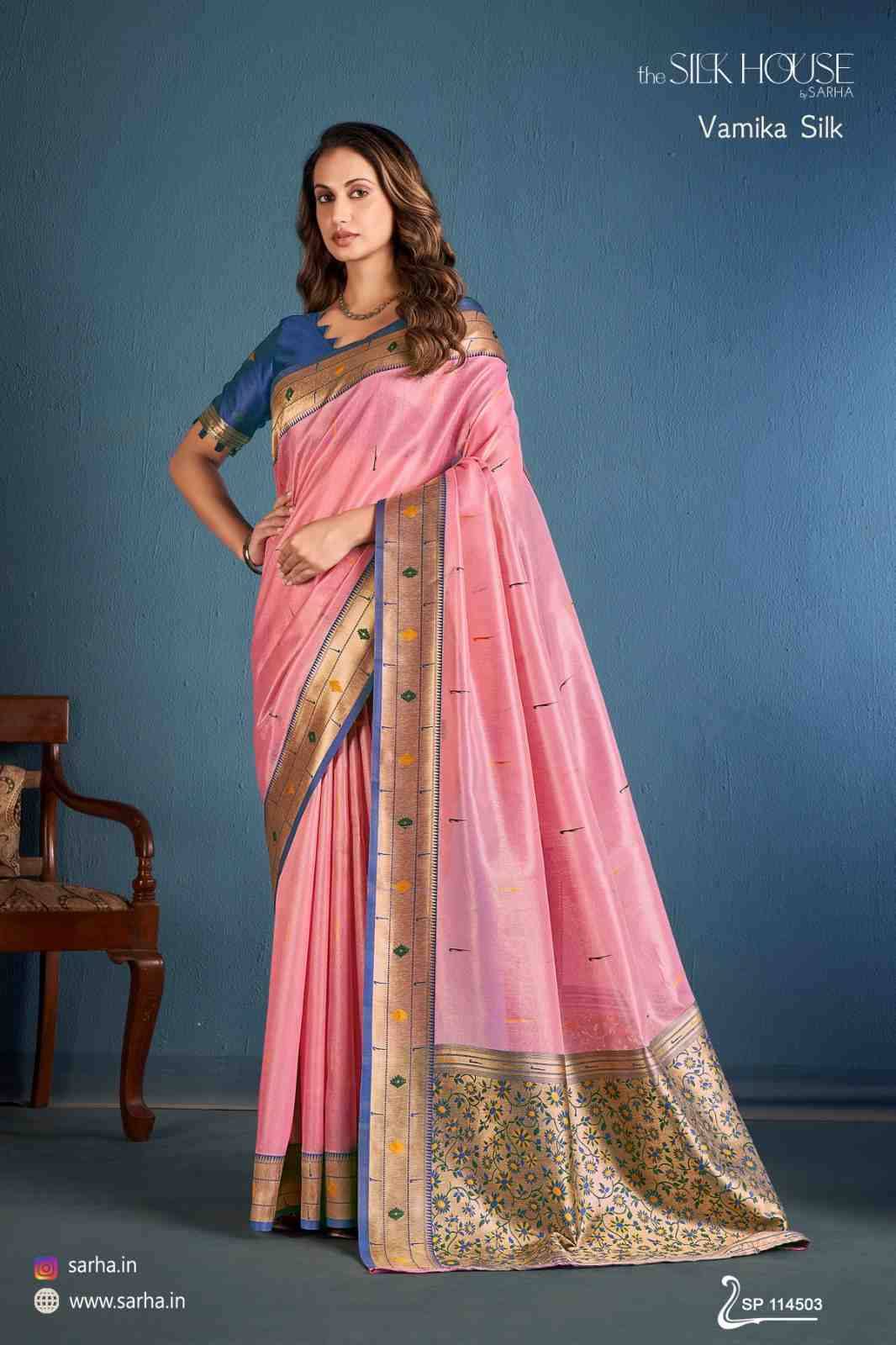 Vamika Silk By Sarha 114501 To 114506 Series Indian Traditional Wear Collection Beautiful Stylish Fancy Colorful Party Wear & Occasional Wear Tissue Silk Sarees At Wholesale Price