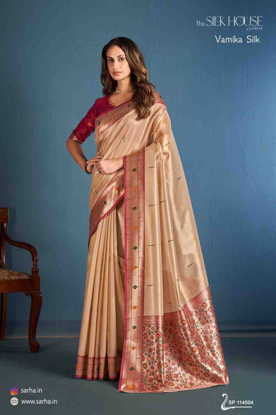 Vamika Silk By Sarha 114501 To 114506 Series Indian Traditional Wear Collection Beautiful Stylish Fancy Colorful Party Wear & Occasional Wear Tissue Silk Sarees At Wholesale Price