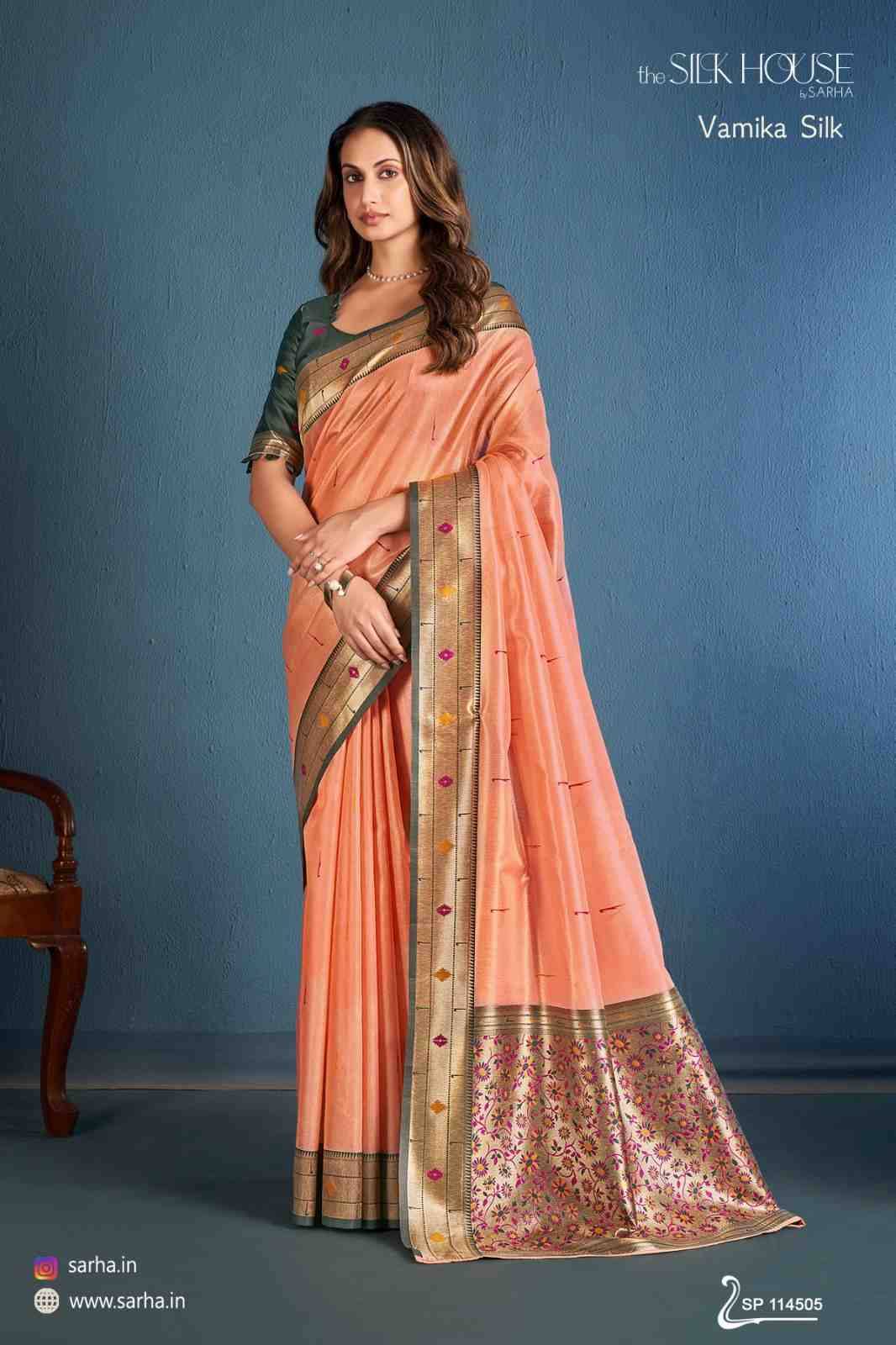 Vamika Silk By Sarha 114501 To 114506 Series Indian Traditional Wear Collection Beautiful Stylish Fancy Colorful Party Wear & Occasional Wear Tissue Silk Sarees At Wholesale Price