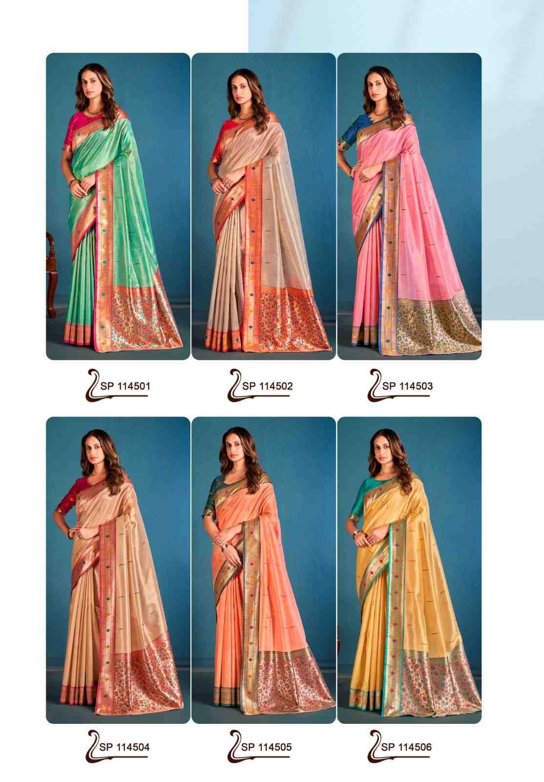 Vamika Silk By Sarha 114501 To 114506 Series Indian Traditional Wear Collection Beautiful Stylish Fancy Colorful Party Wear & Occasional Wear Tissue Silk Sarees At Wholesale Price