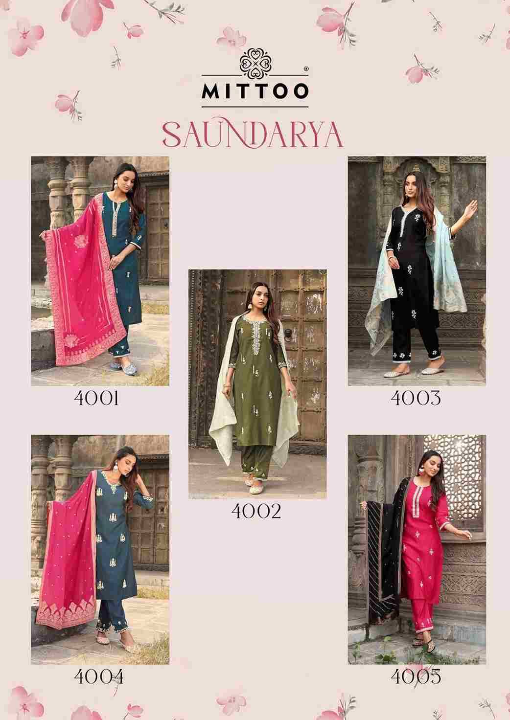 Saundarya By Mittoo 4001 To 4005 Series Beautiful Festive Suits Colorful Stylish Fancy Casual Wear & Ethnic Wear Viscose Dresses At Wholesale Price