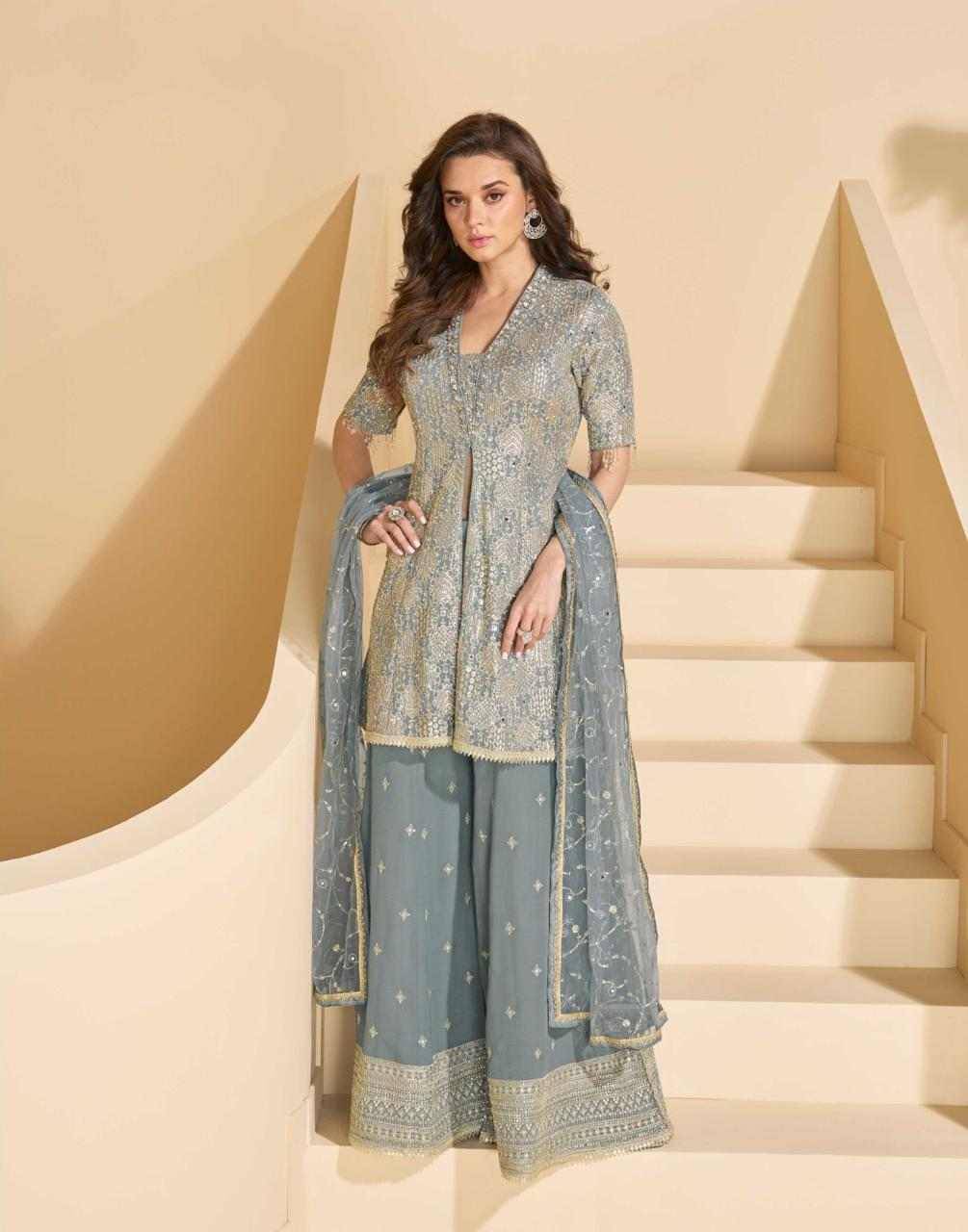 Anokhi By Sayuri 10013 To 10015 Series Beautiful Sharara Suits Colorful Stylish Fancy Casual Wear & Ethnic Wear Georgette Embroidery Dresses At Wholesale Price
