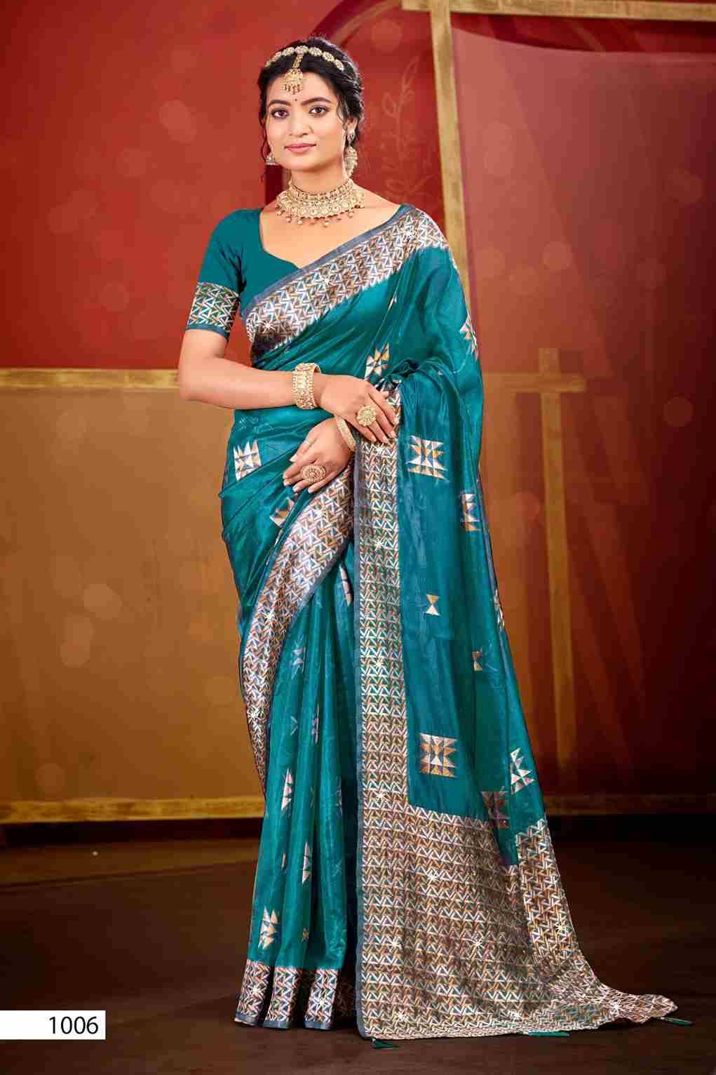 Pragati By Saroj 1001 To 1006 Series Indian Traditional Wear Collection Beautiful Stylish Fancy Colorful Party Wear & Occasional Wear Soft Organza Sarees At Wholesale Price