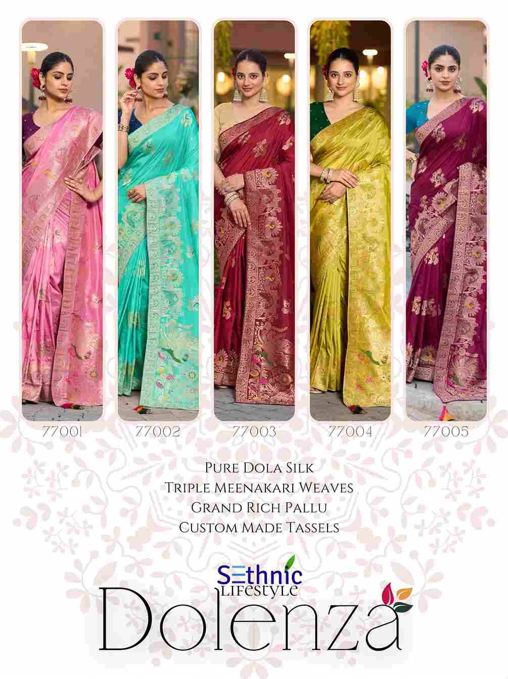 Dolenza By Sethnic 77001 To 77005 Series Indian Traditional Wear Collection Beautiful Stylish Fancy Colorful Party Wear & Occasional Wear Dola Silk Sarees At Wholesale Price