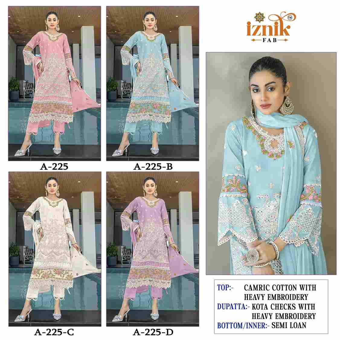 Iznik 225 Colours By Iznik Fab 225-A To 225-D Series Designer Pakistani Suits Beautiful Stylish Fancy Colorful Party Wear & Occasional Wear Cambric Cotton With Embroidery Dresses At Wholesale Price
