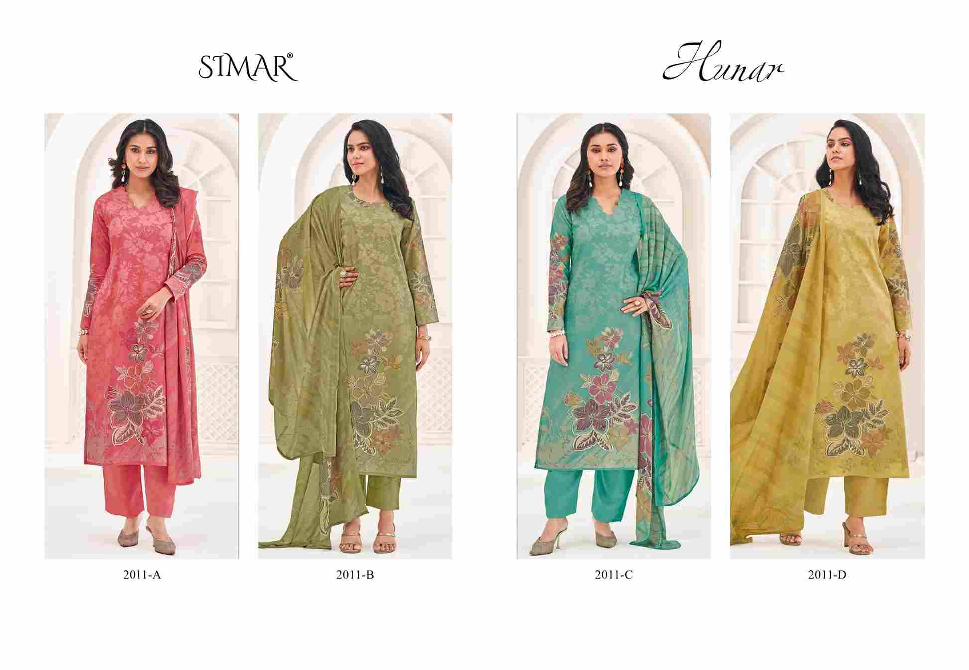 Hunar By Simar 2011-A To 2011-D Series Beautiful Festive Suits Stylish Fancy Colorful Casual Wear & Ethnic Wear Pure Lawn Cotton Dresses At Wholesale Price