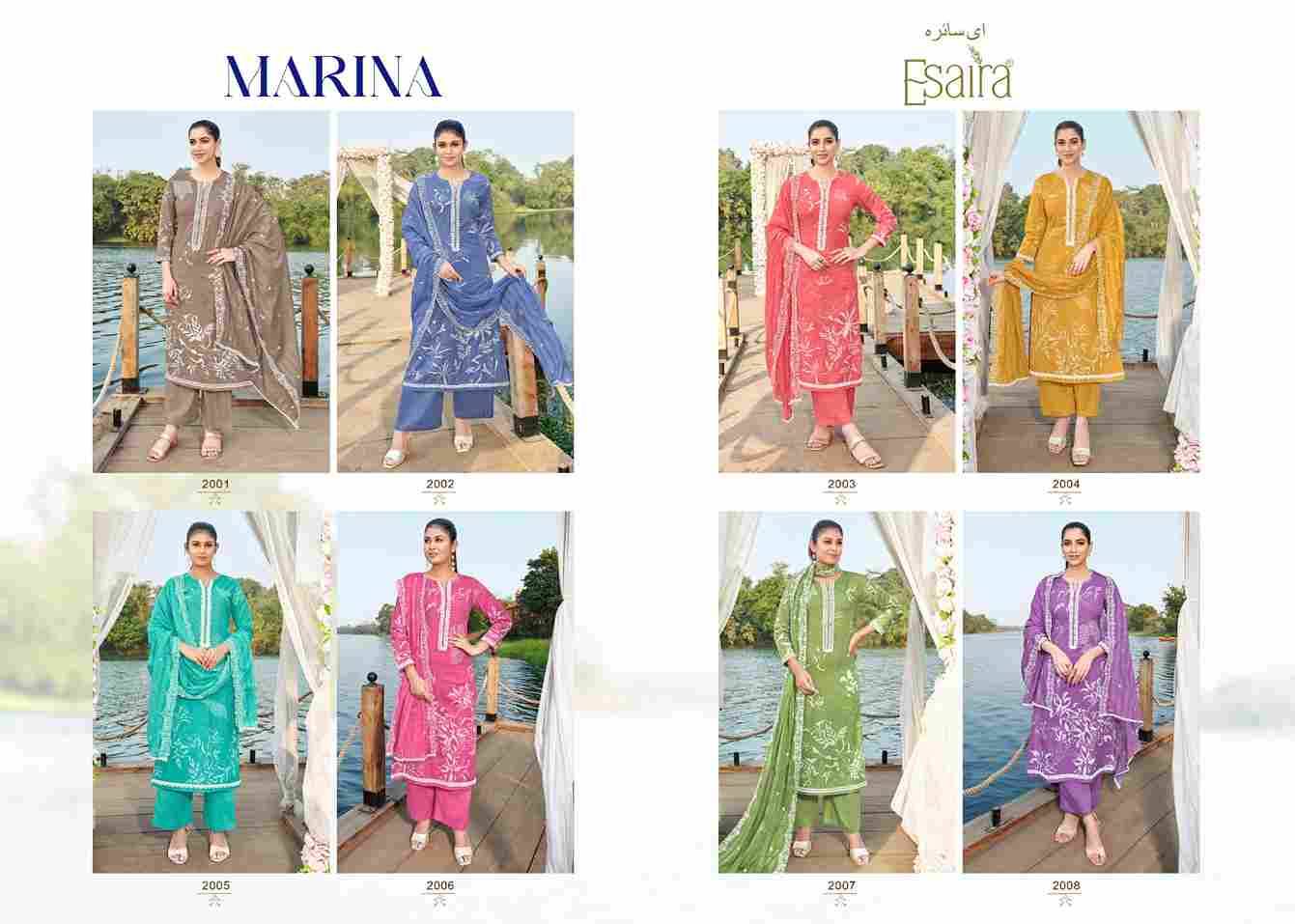 Marina By Esta Designs 1001 To 1008 Series Beautiful Festive Suits Colorful Stylish Fancy Casual Wear & Ethnic Wear Cambric Cotton Dresses At Wholesale Price