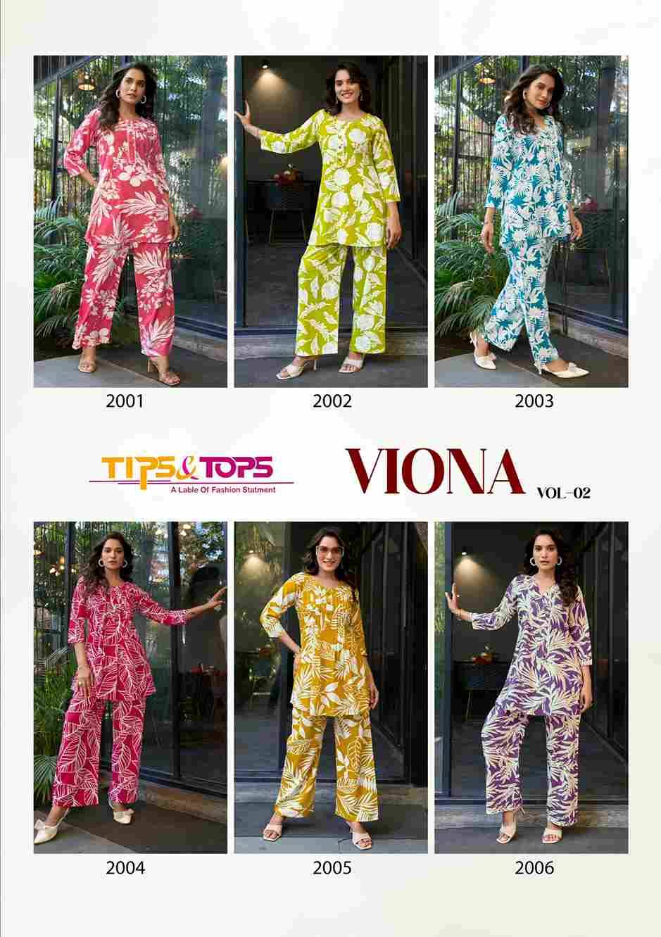 Viona Vol-2 By Tips And Tops 2001 To 2006 Series Designer Stylish Fancy Colorful Beautiful Party Wear & Ethnic Wear Collection Rayon Print Co-Ords At Wholesale Price