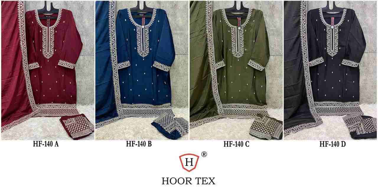 Hoor Tex Hit Design HF-140 Colours By Hoor Tex HF-140-A To HF-140-D Series Designer Festive Pakistani Suits Collection Beautiful Stylish Fancy Colorful Party Wear & Occasional Wear Heavy Chinnon Embroidered Dresses At Wholesale Price