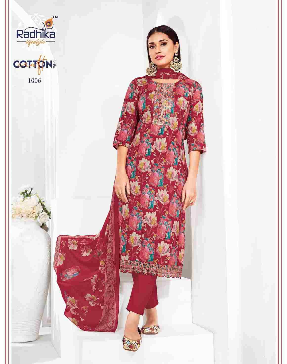 Cotton Craft Vol-1 By Radhika Lifestyle 1001 To 1008 Series Beautiful Festive Suits Colorful Stylish Fancy Casual Wear & Ethnic Wear Cotton Print Dresses At Wholesale Price