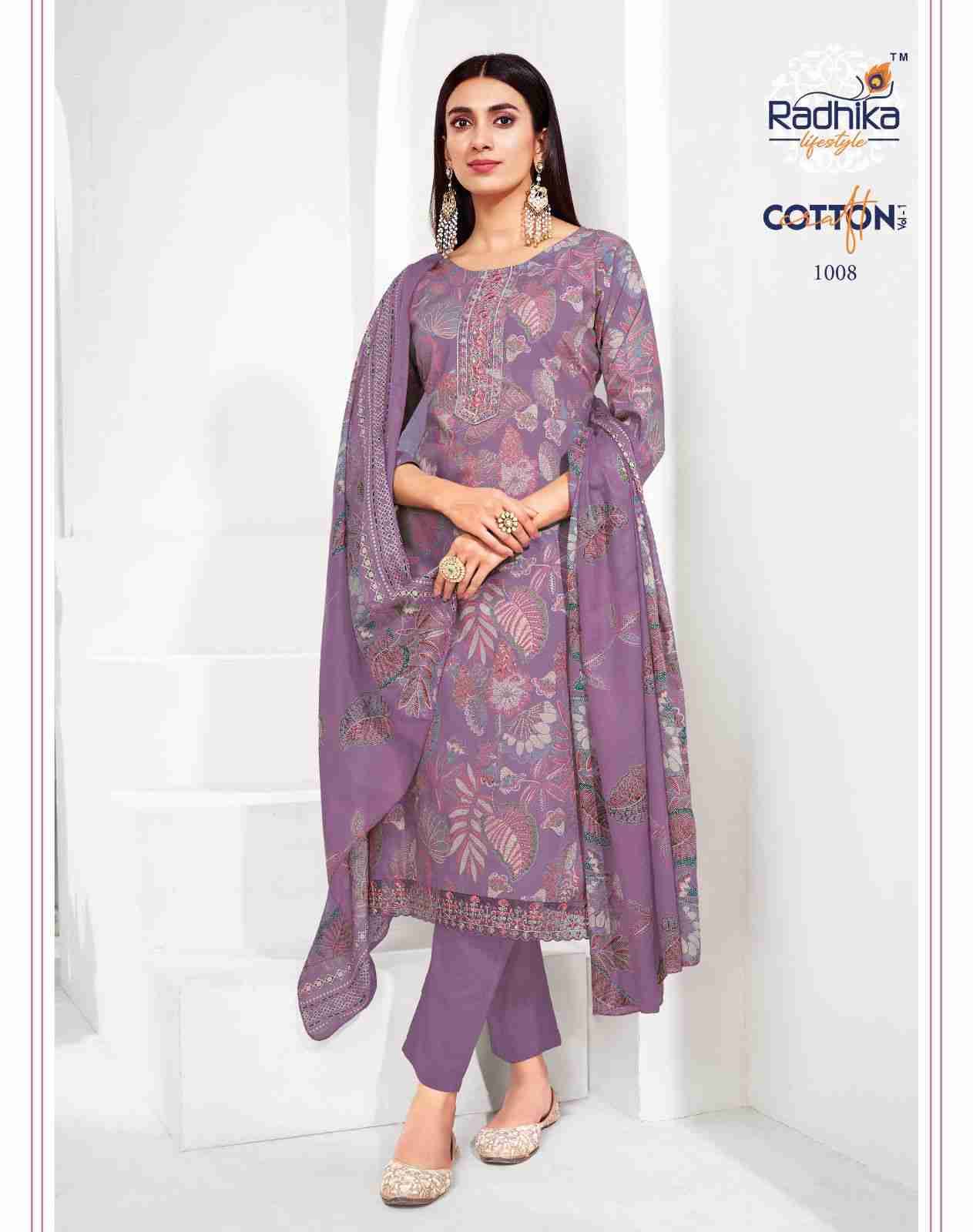 Cotton Craft Vol-1 By Radhika Lifestyle 1001 To 1008 Series Beautiful Festive Suits Colorful Stylish Fancy Casual Wear & Ethnic Wear Cotton Print Dresses At Wholesale Price
