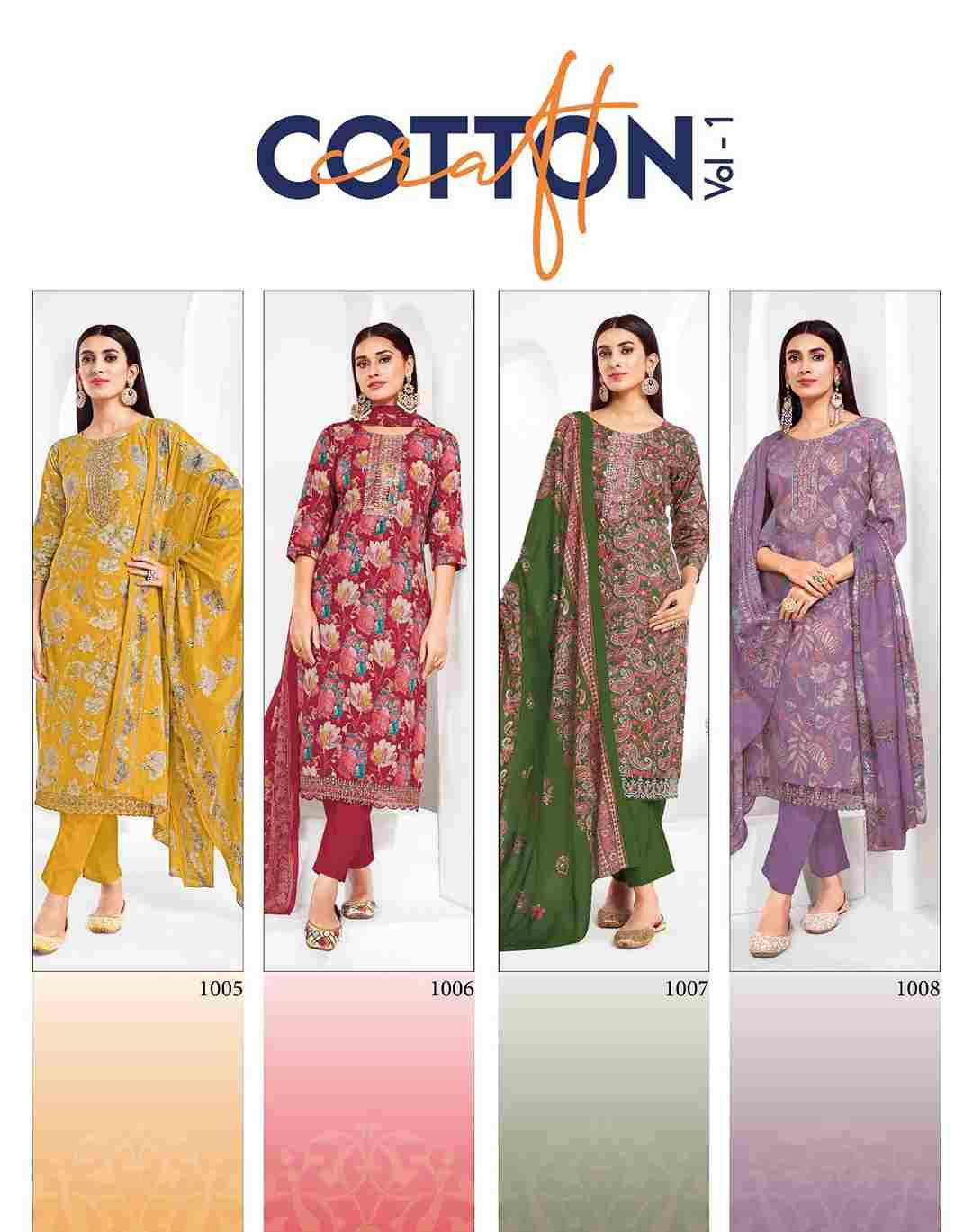 Cotton Craft Vol-1 By Radhika Lifestyle 1001 To 1008 Series Beautiful Festive Suits Colorful Stylish Fancy Casual Wear & Ethnic Wear Cotton Print Dresses At Wholesale Price